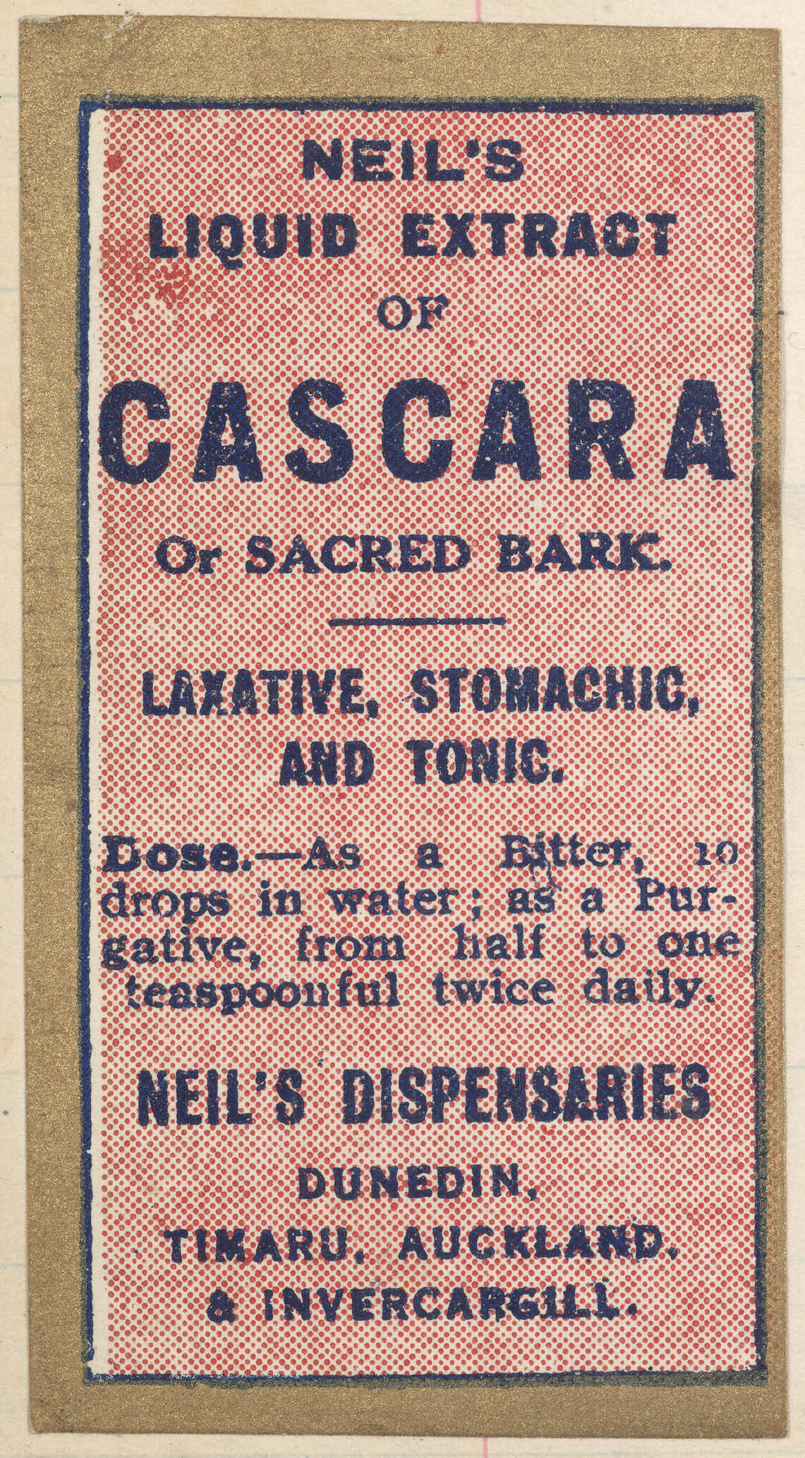 "Neil's Liquid Extract of Cascara Or Sacred Bark."