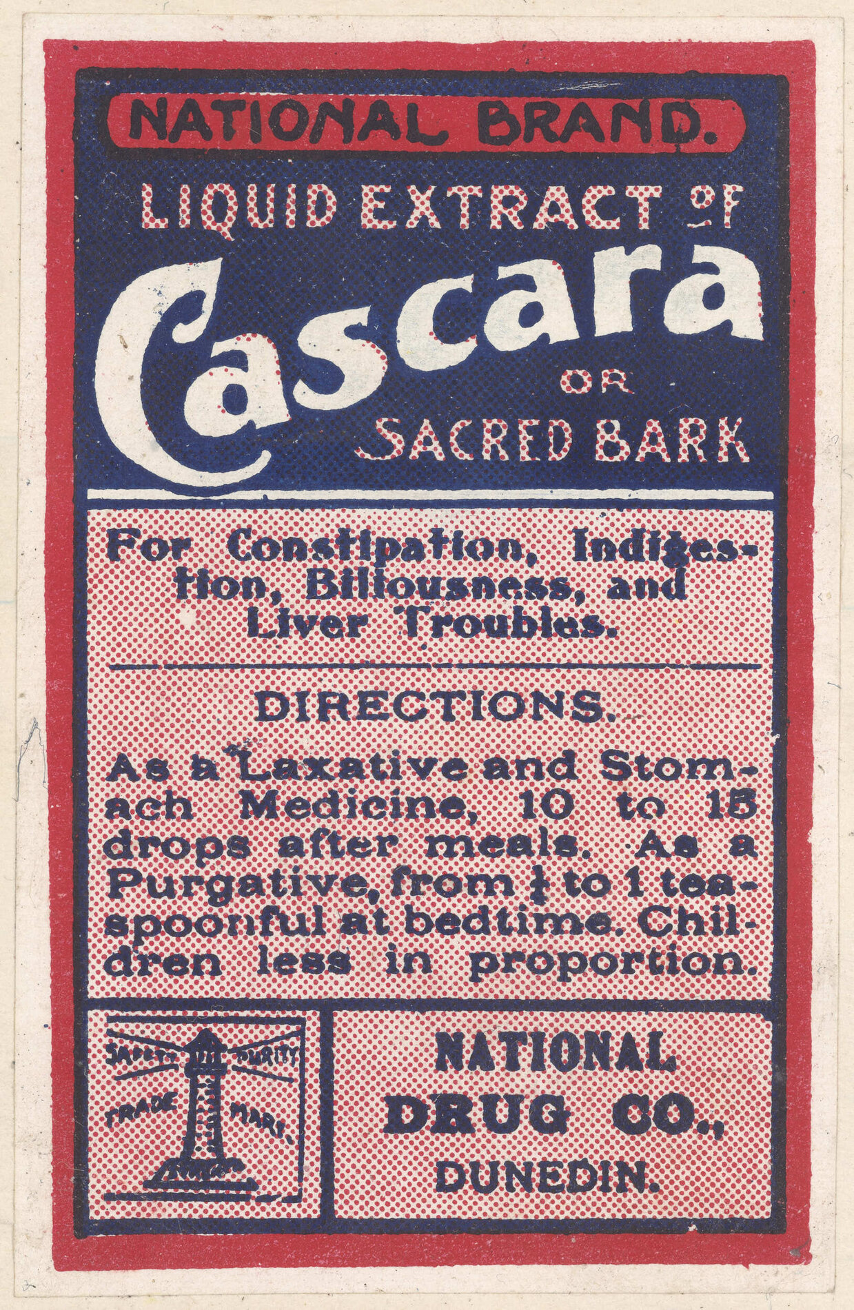 "National Brand. Liquid Extract Of Cascara Or Sacred Bark"