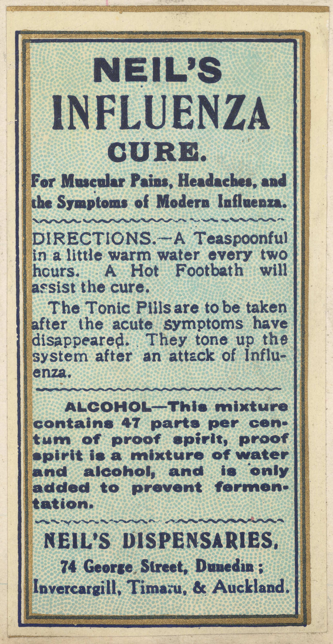 "Neil's Influenza Cure."