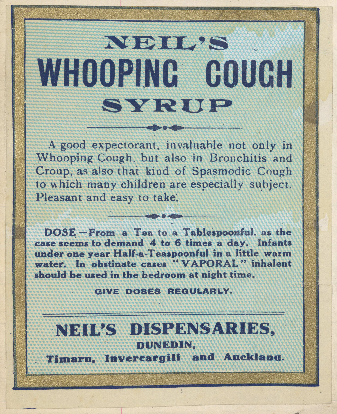 "Neil's Whooping Cough Syrup"