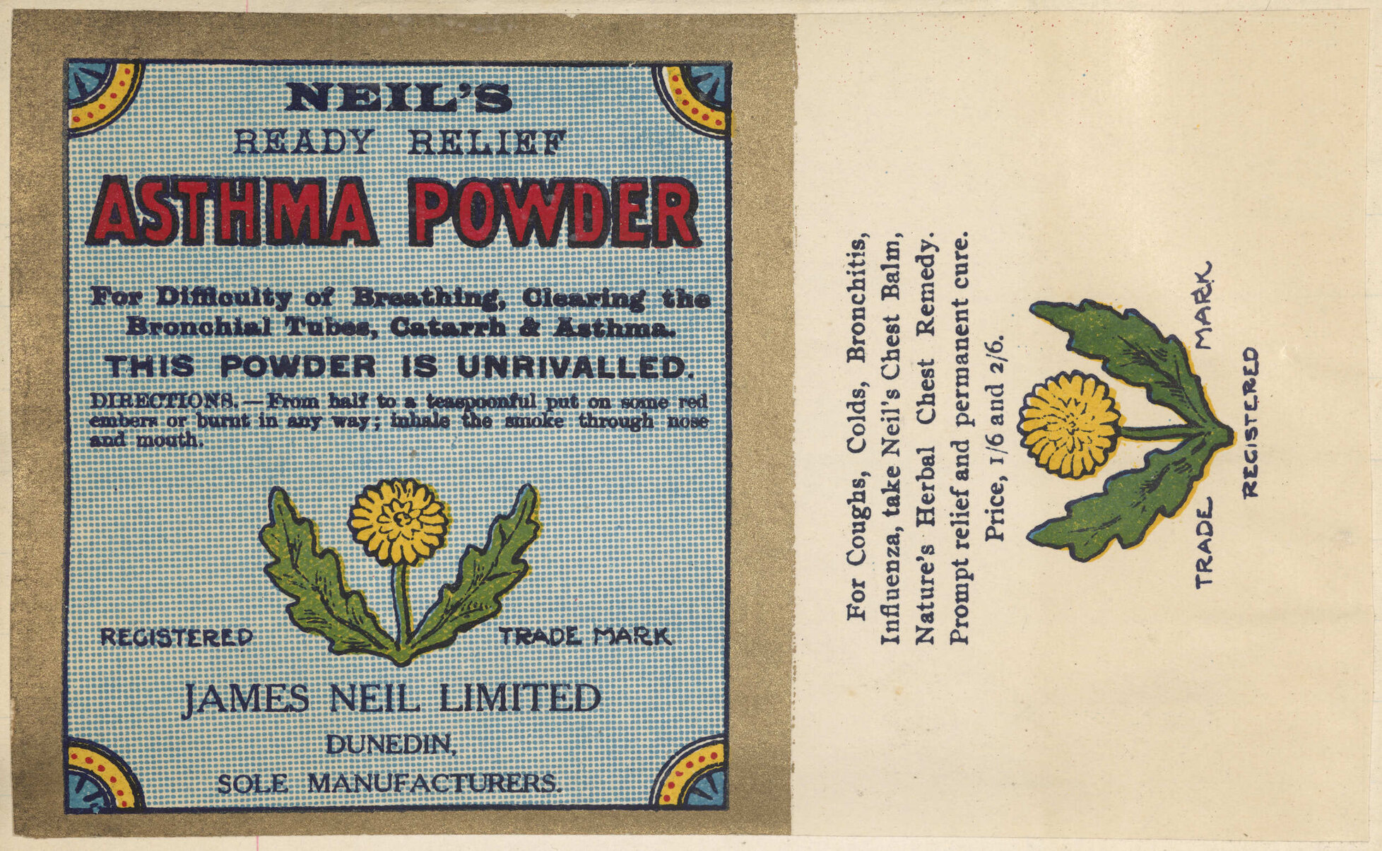 "Neil's Ready Relief Asthma Powder"