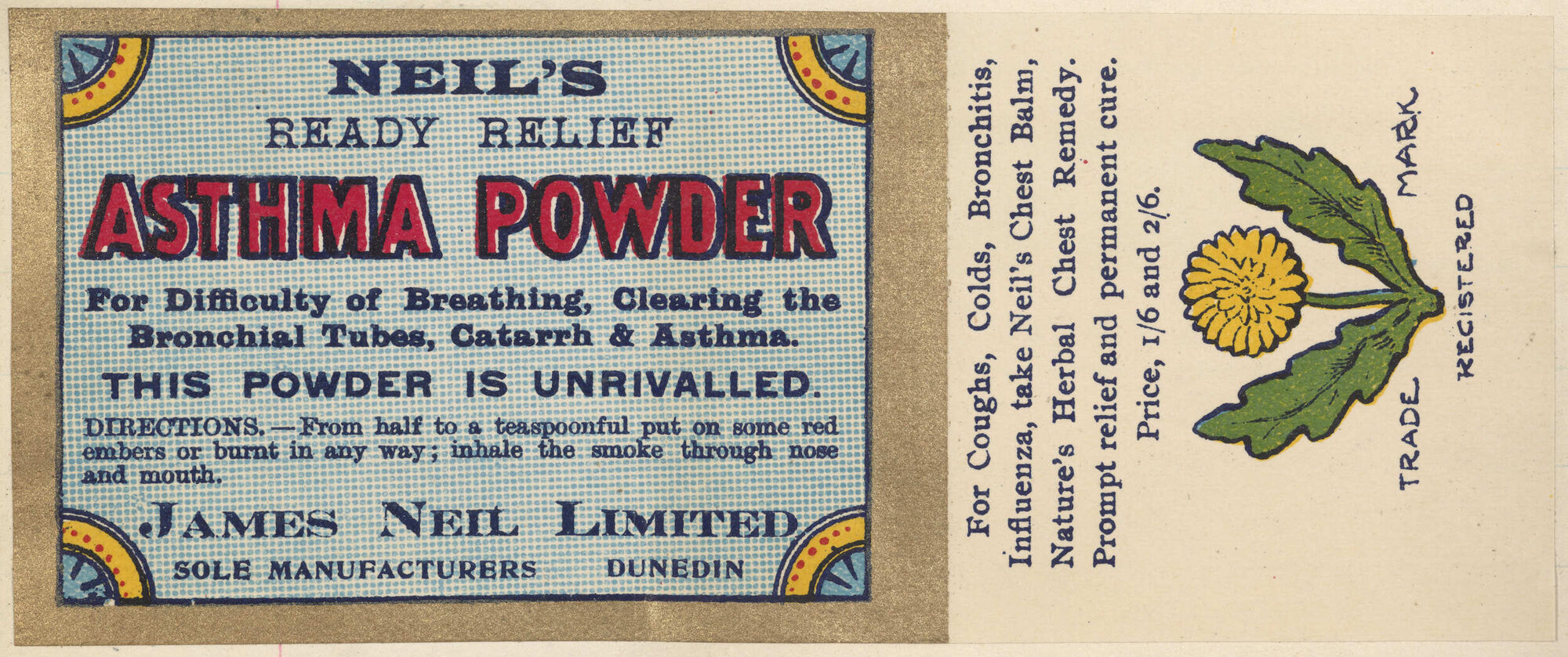 "Neil's Ready Relief Asthma Powder"