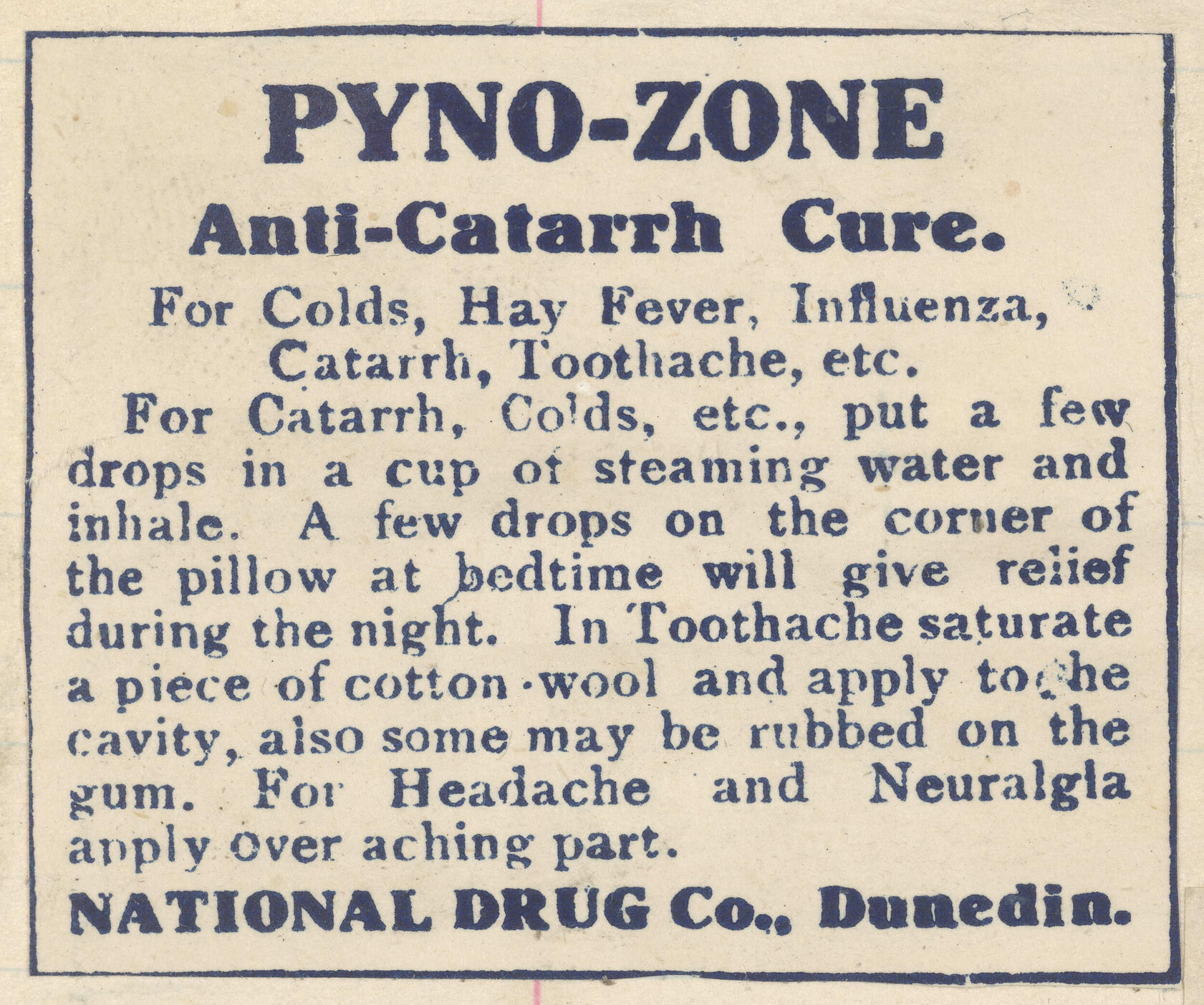 "Pyno-Zone Anti-Catarrh Cure."