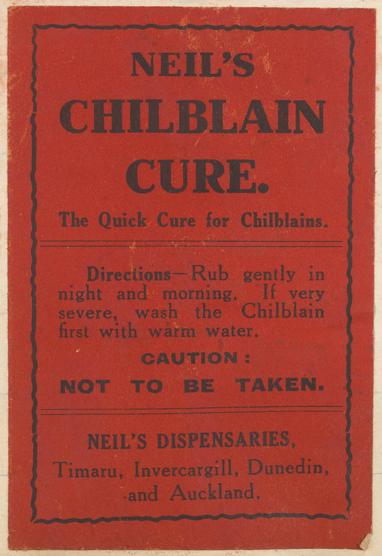 "Neil's Chilblain Cure."