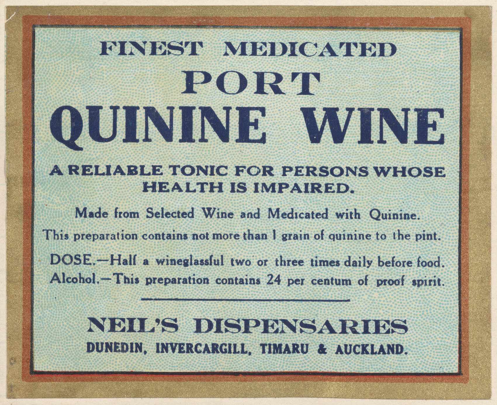 "Finest Medicated Port Quinine Wine"