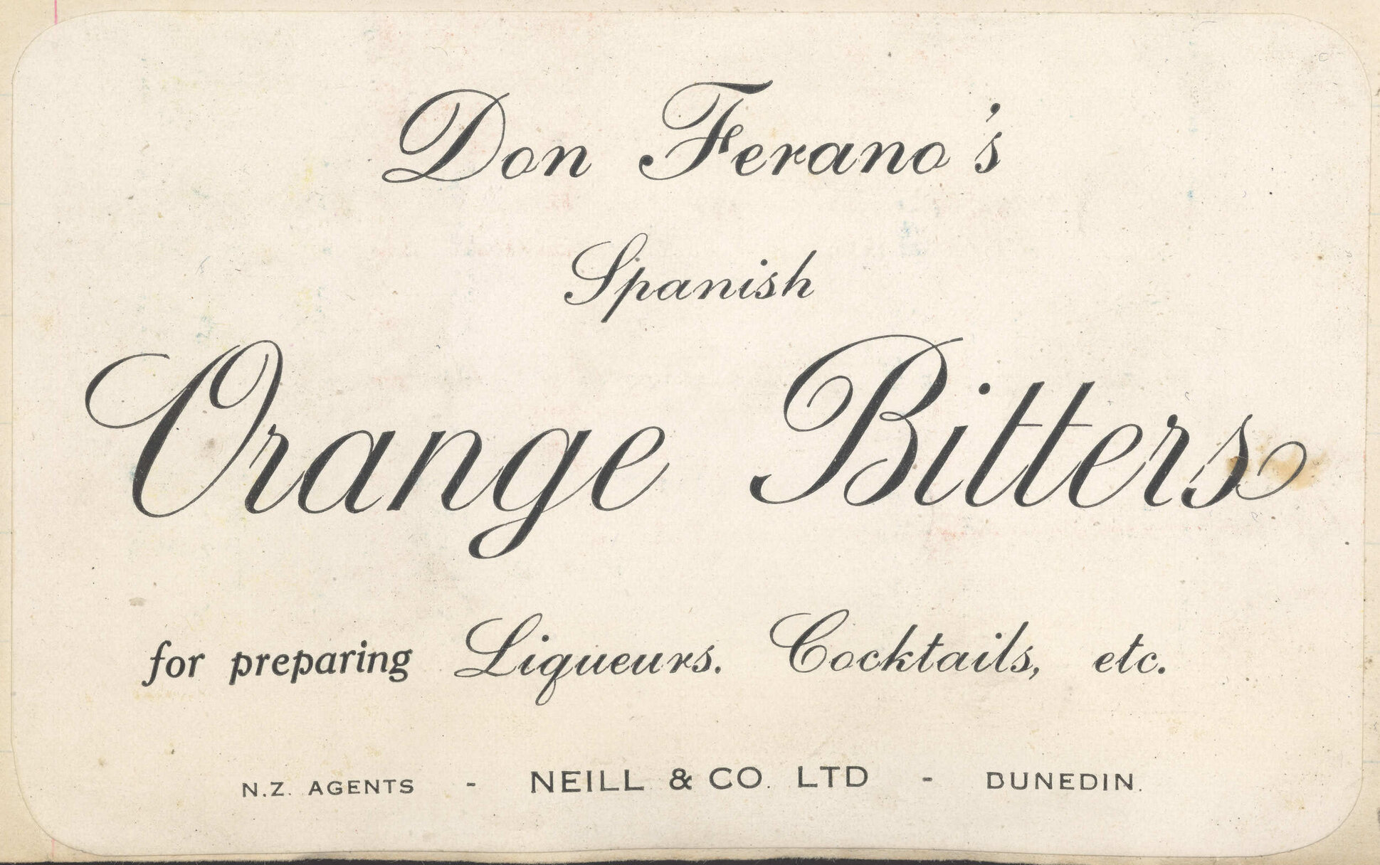 "Don Ferrano's Spanish Orange Bitters"