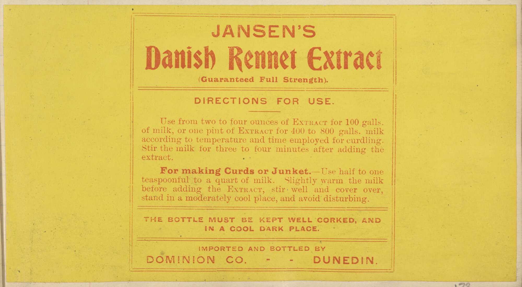 "Jansen's Danish Rennet Extract"