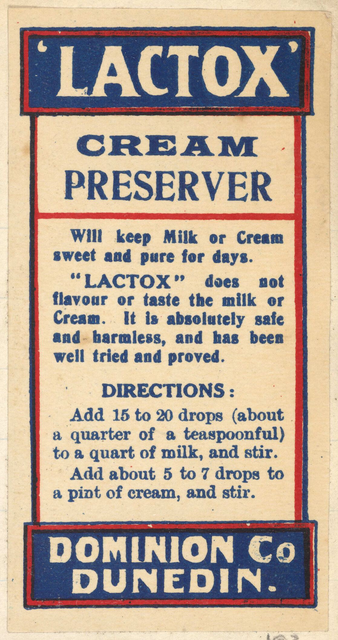 " 'Lactox' Cream Preserver"