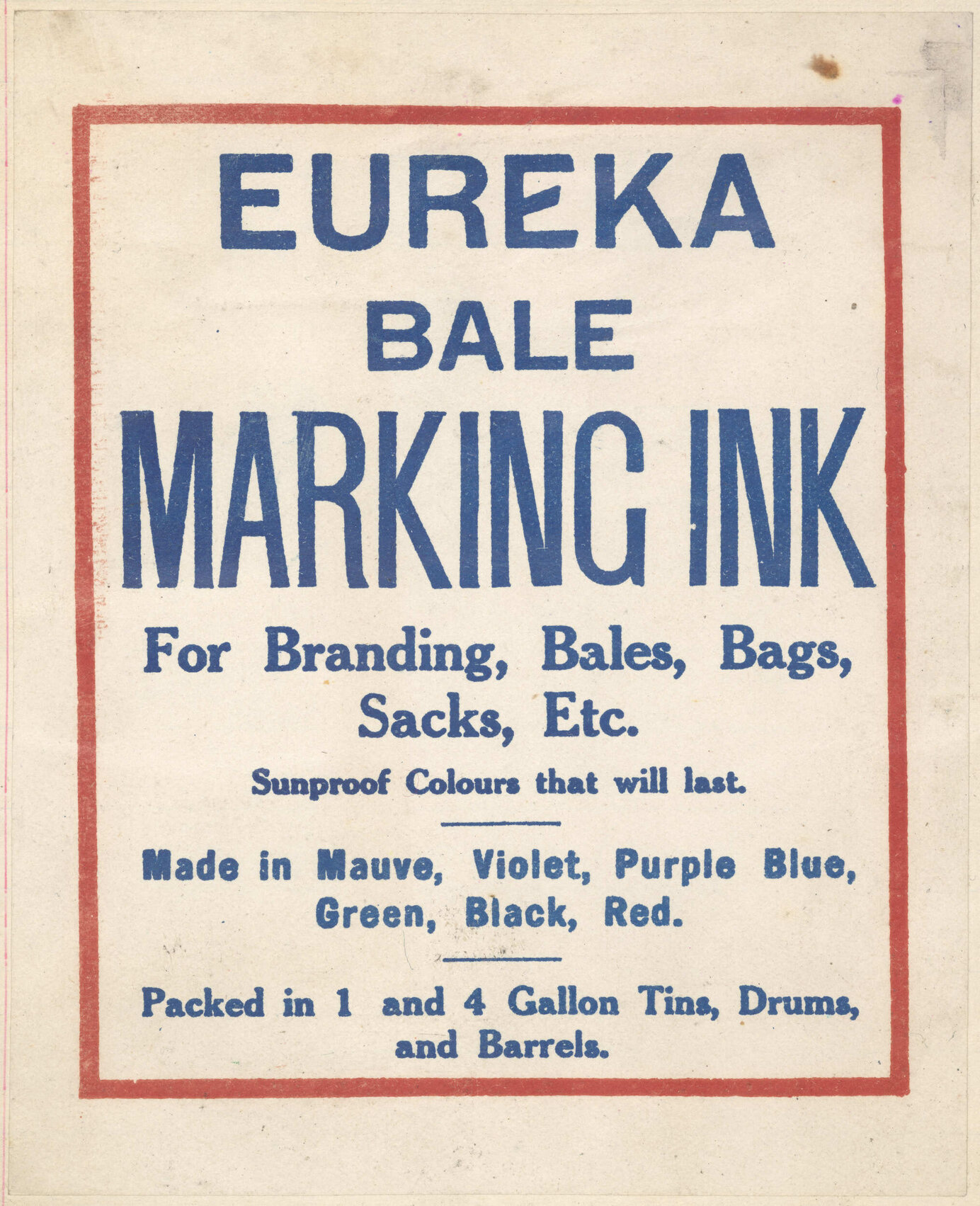 "Eureka Bale Marking Ink"