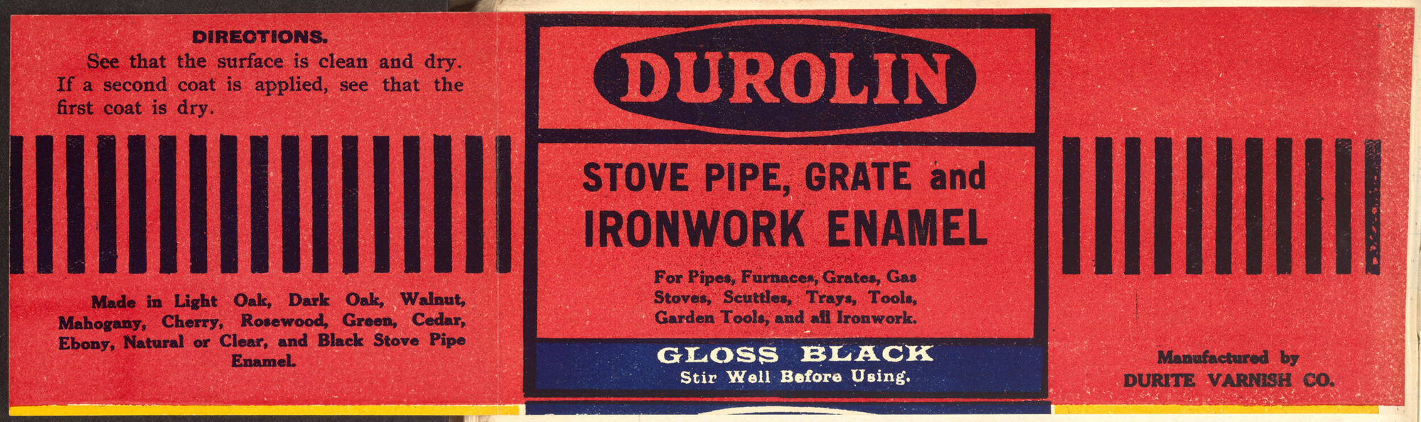 "Durolin Stove Pipe, Grate and Ironwork Enamel"