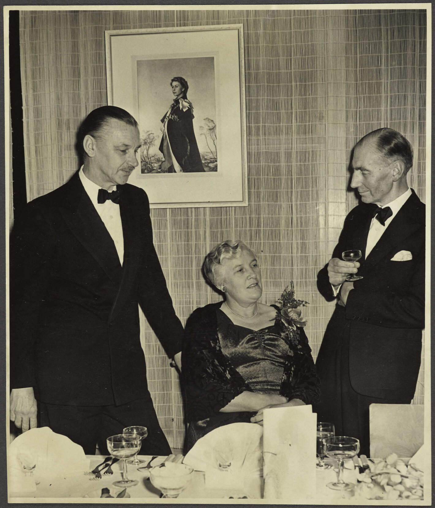 Sir Horace and Lady Smirk with Sir Chas Burns at special dinner, La Scala