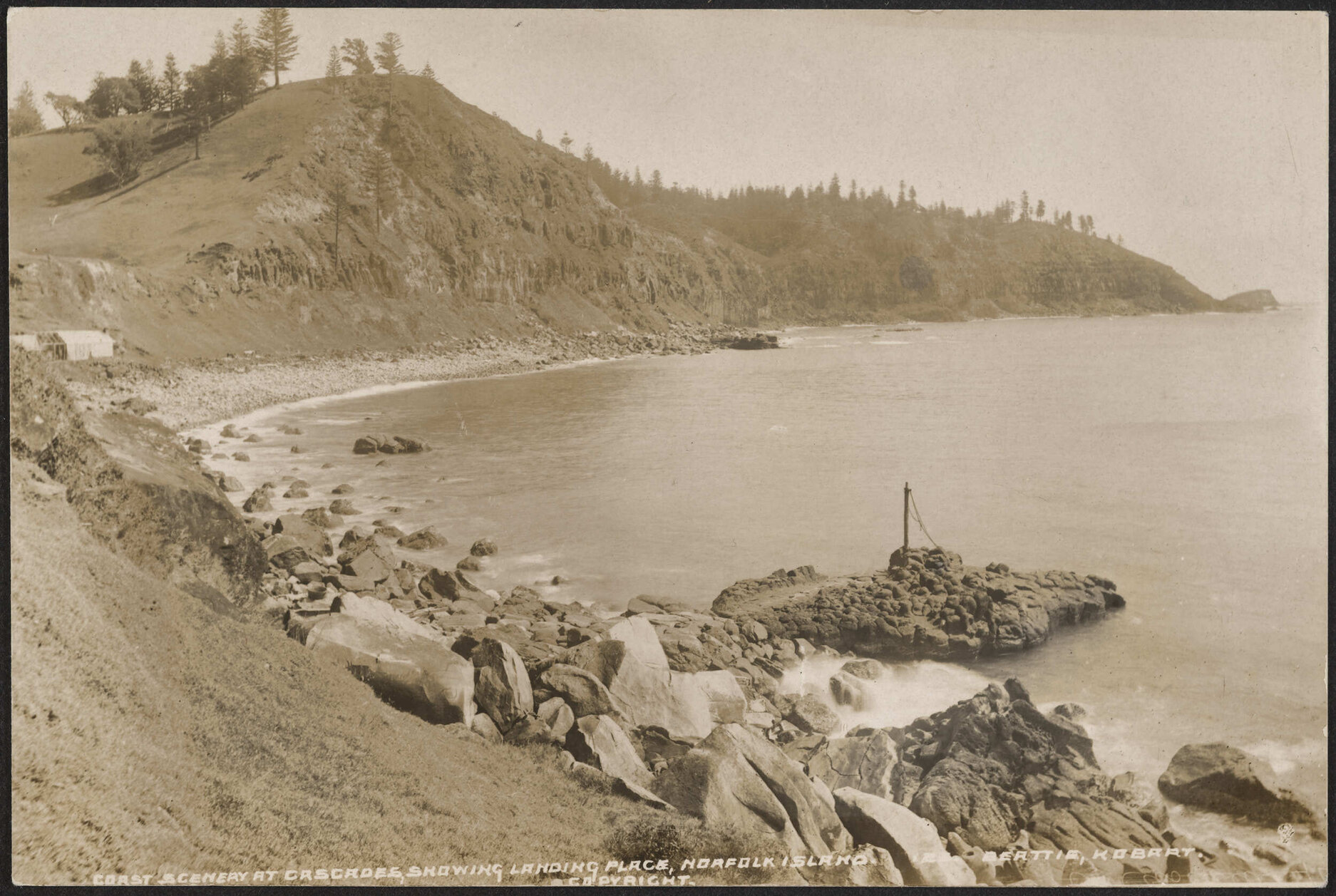 Coast scenery at Cascades showing landing place, Norfolk Island