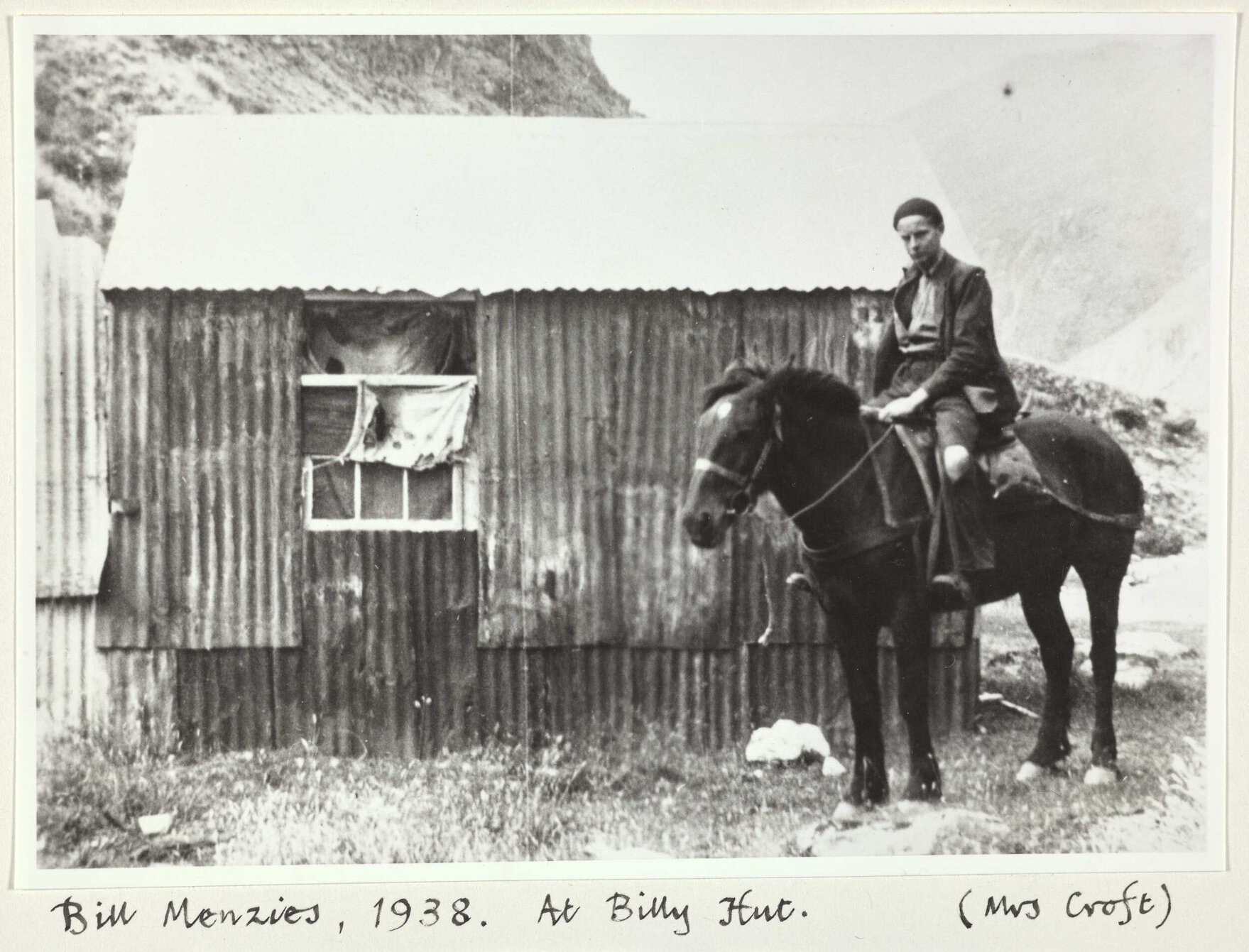 'Bill Menzies, 1938. At Billy Hut.'