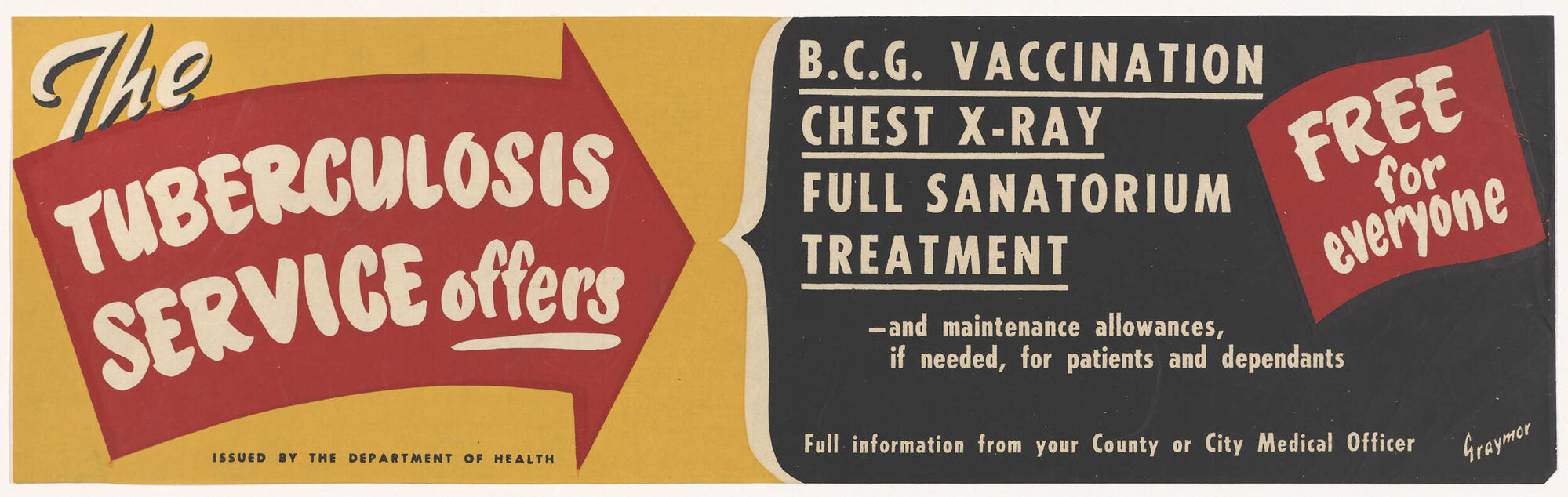 "The Tuberculosis Service offers B.C.G. Vaccination Chest X-ray Full Sanitorium Treatment"