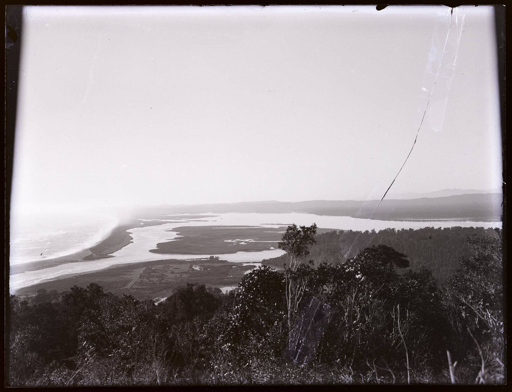 Ōkārito Lagoon from a high viewpoint looking north 
