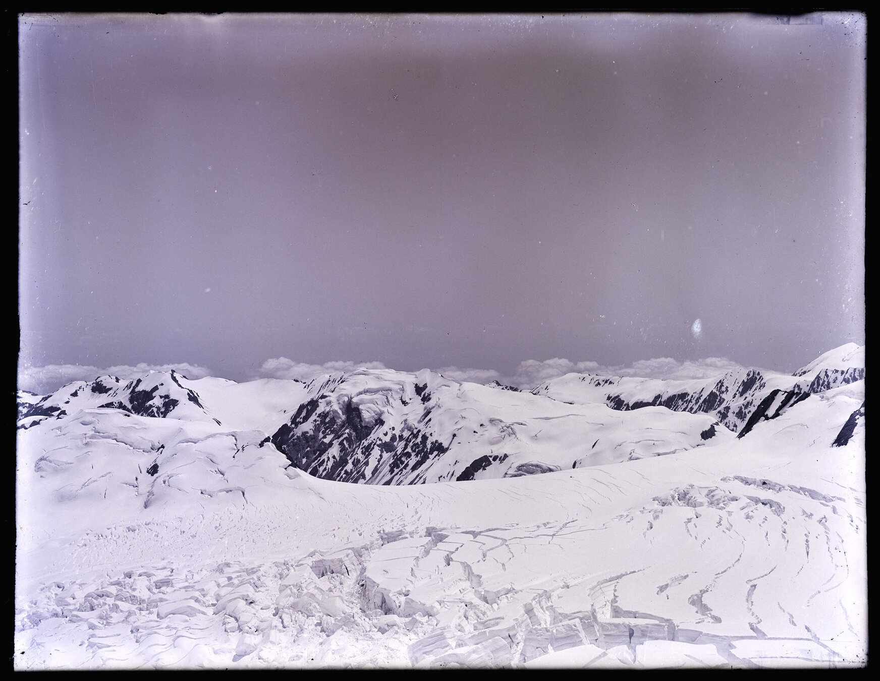 Glacial terrain looking west, upper Fox Glacier / Te Moeka o Tuawe