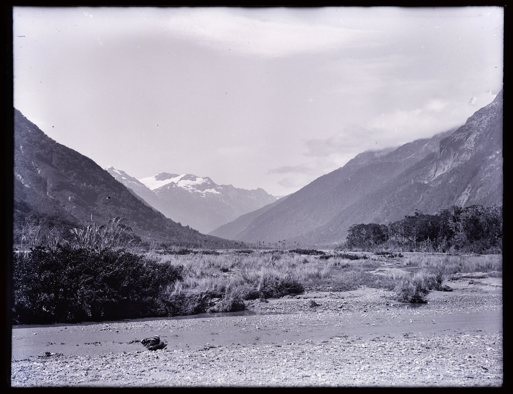 View through valley towards mountains