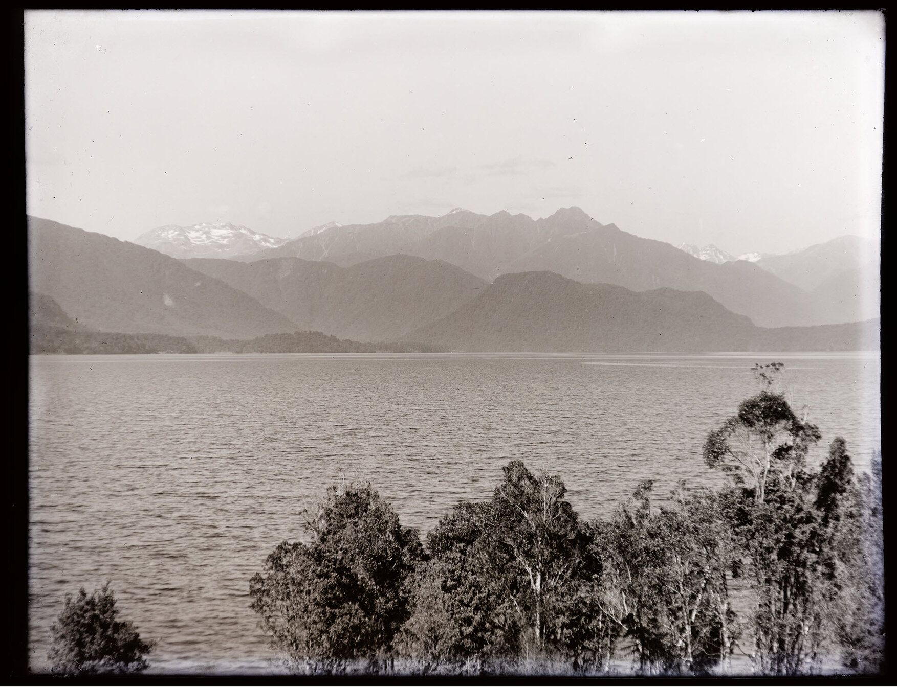 View across body of water to mountains