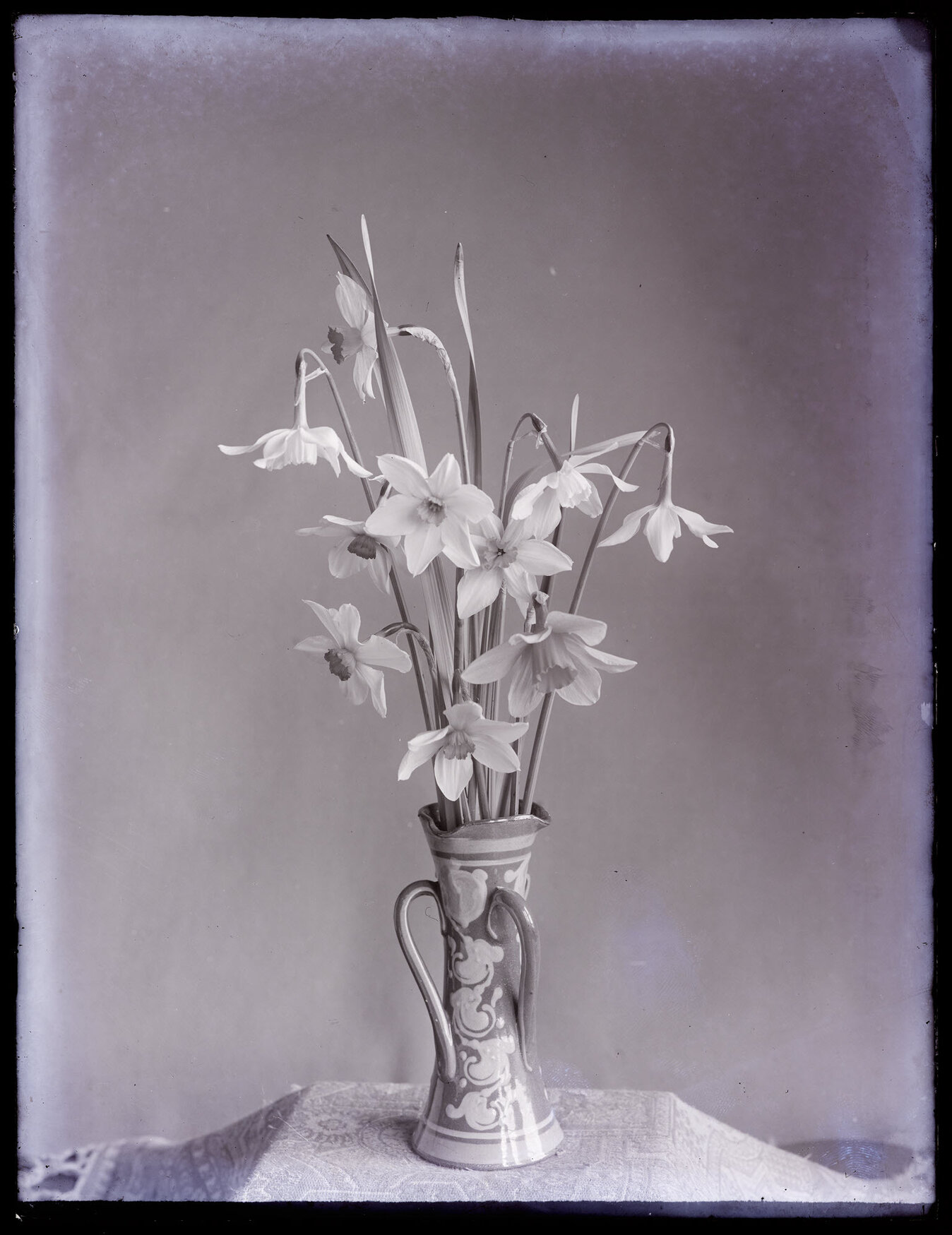 Study of daffodils in a ceramic vase