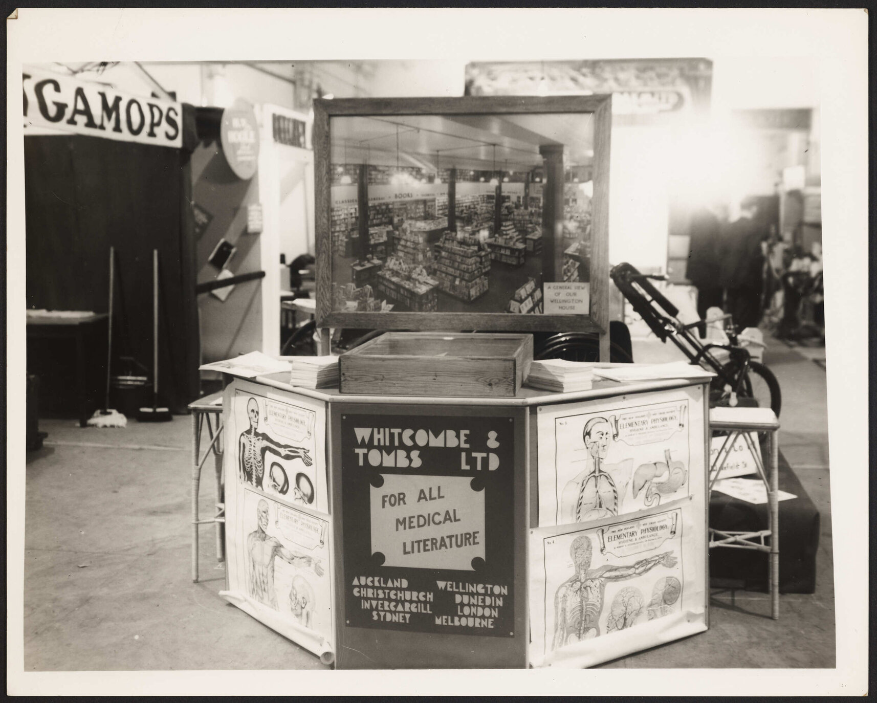'Whitcombe &amp; Tombs for all medical literature', trade fair display