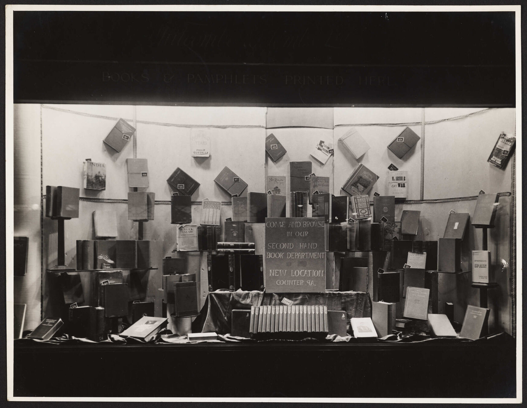 Second hand book department window display