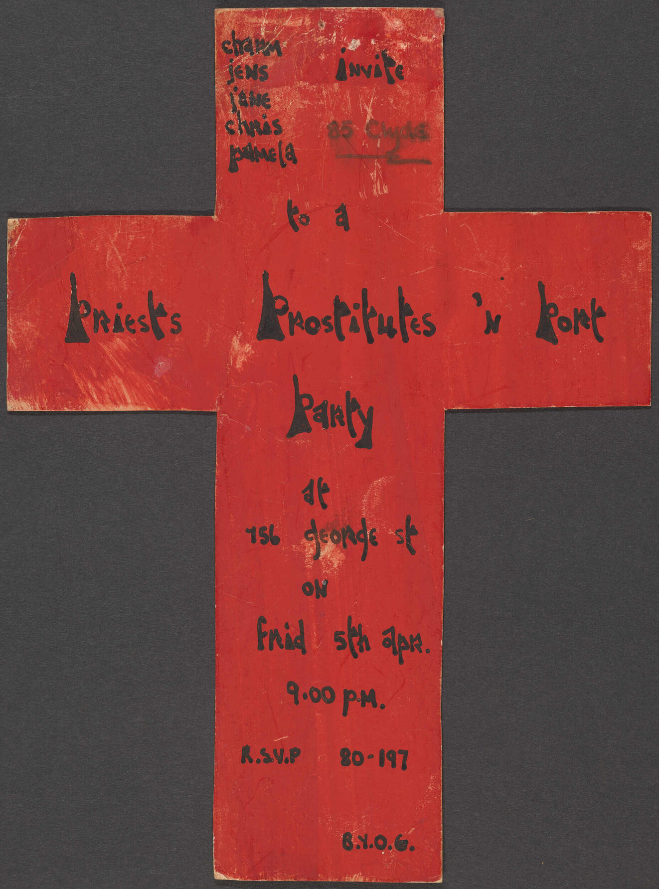 "Priests Prostitutes 'N Port Party" Invitation