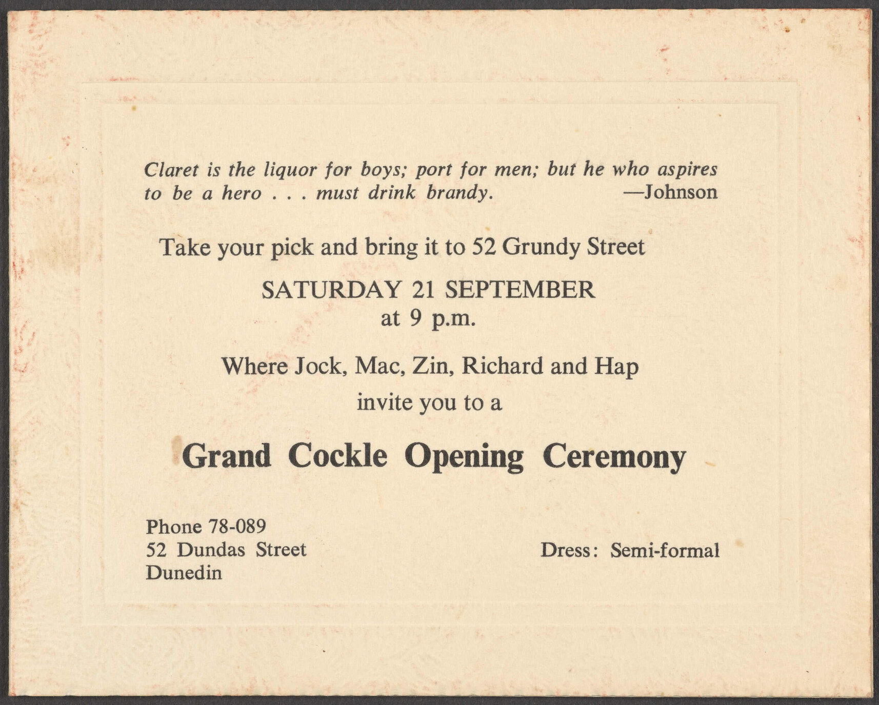 "Grand Cockle Opening Ceremony" Invitation