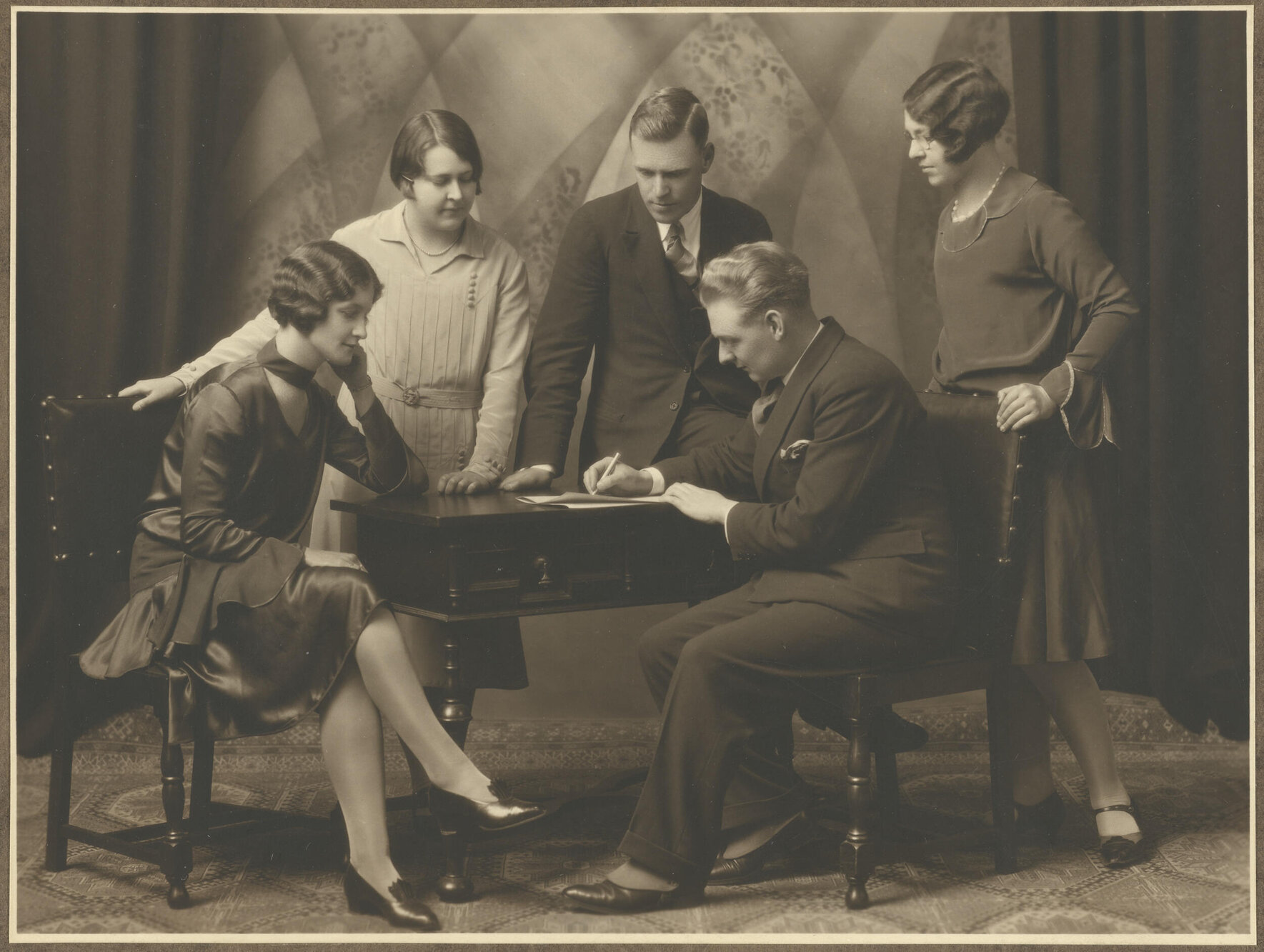 Unidentified group of five people, Dunedin Training College