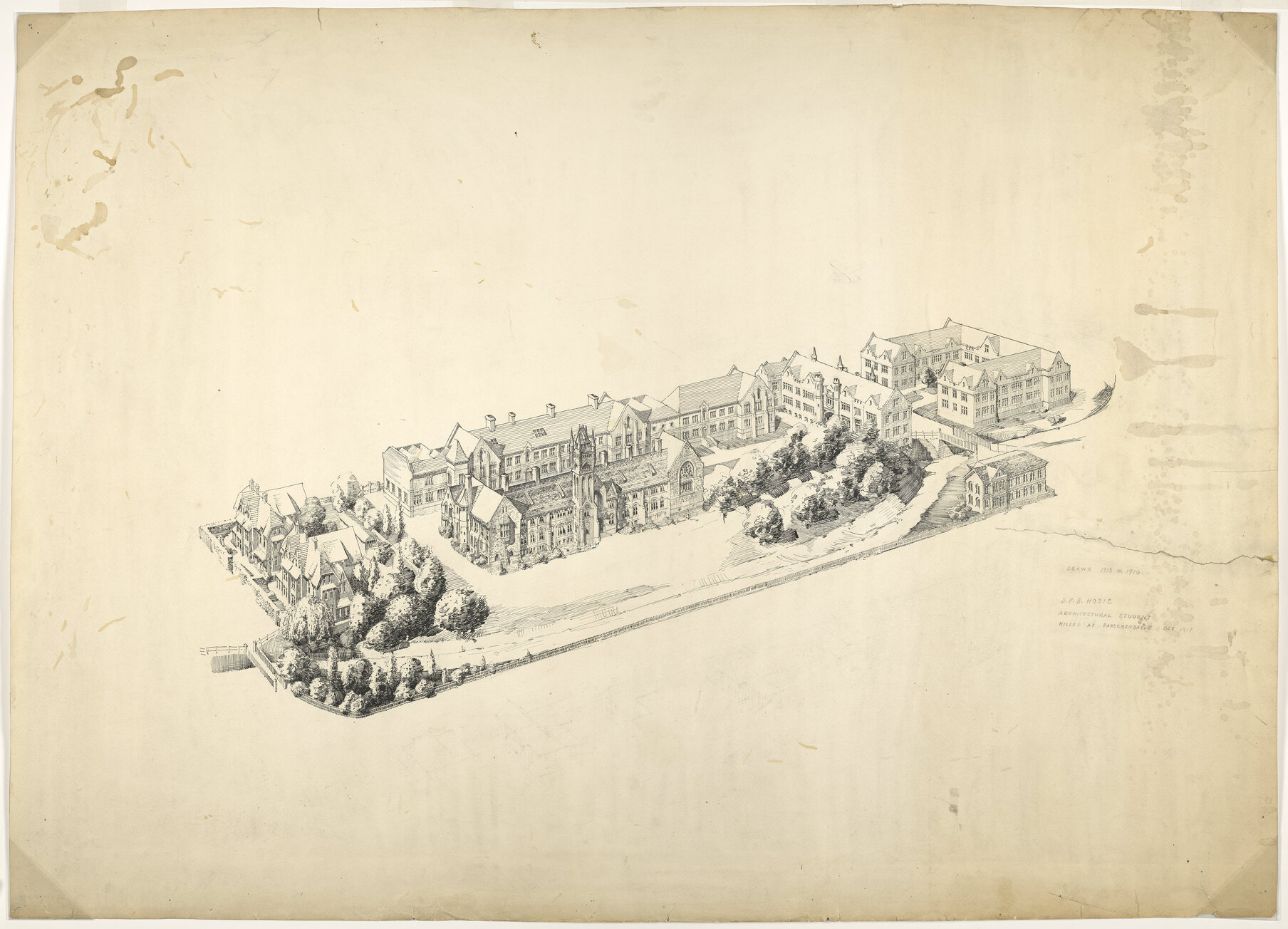 Perspective drawing of University of Otago buildings
