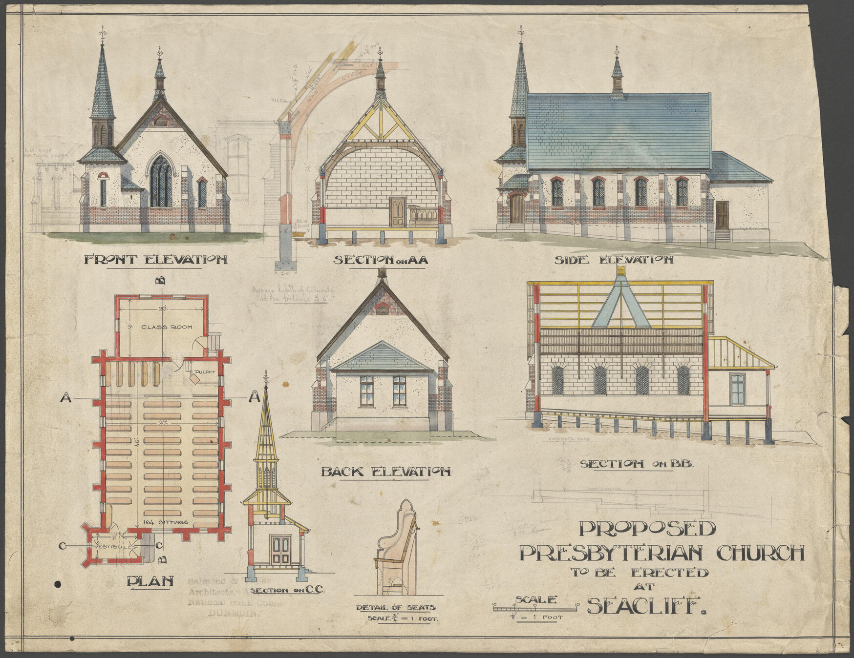 Seacliff Presbyterian Church, plan for church building, Salmond &amp; Vanes architects
