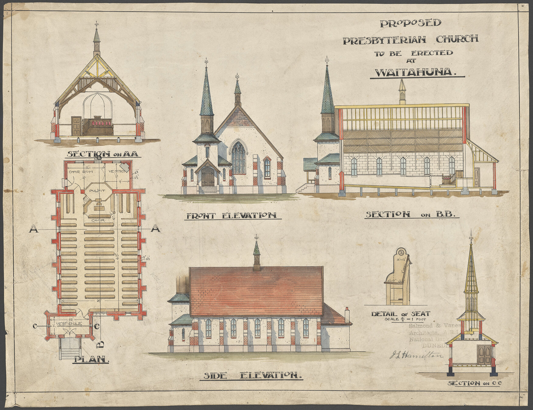 Waitahuna Presbyterian Church, plan for church building, Salmond &amp; Vanes architects