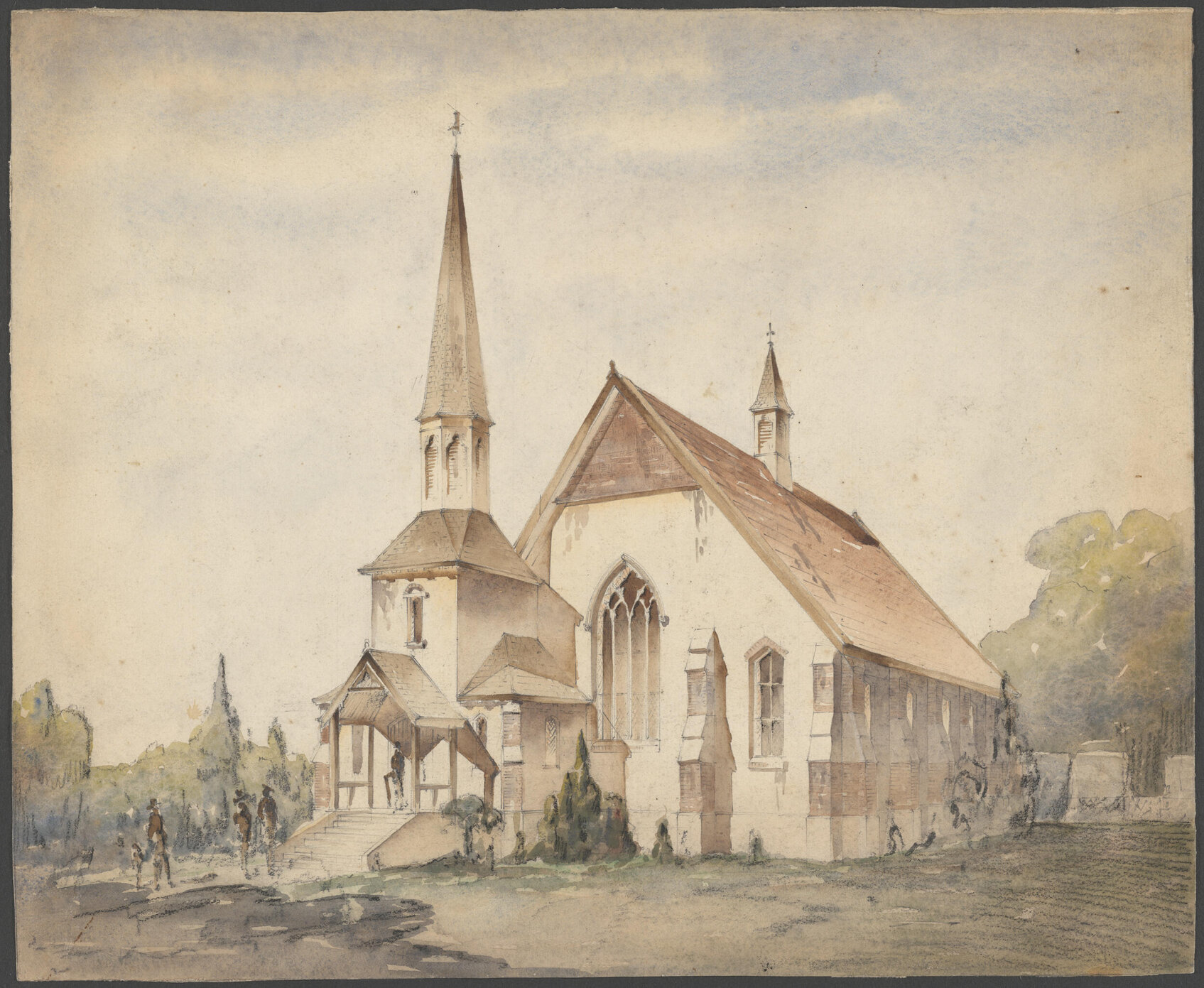 Waitahuna Presbyterian Church, perspective of church building, Salmond &amp; Vanes architects