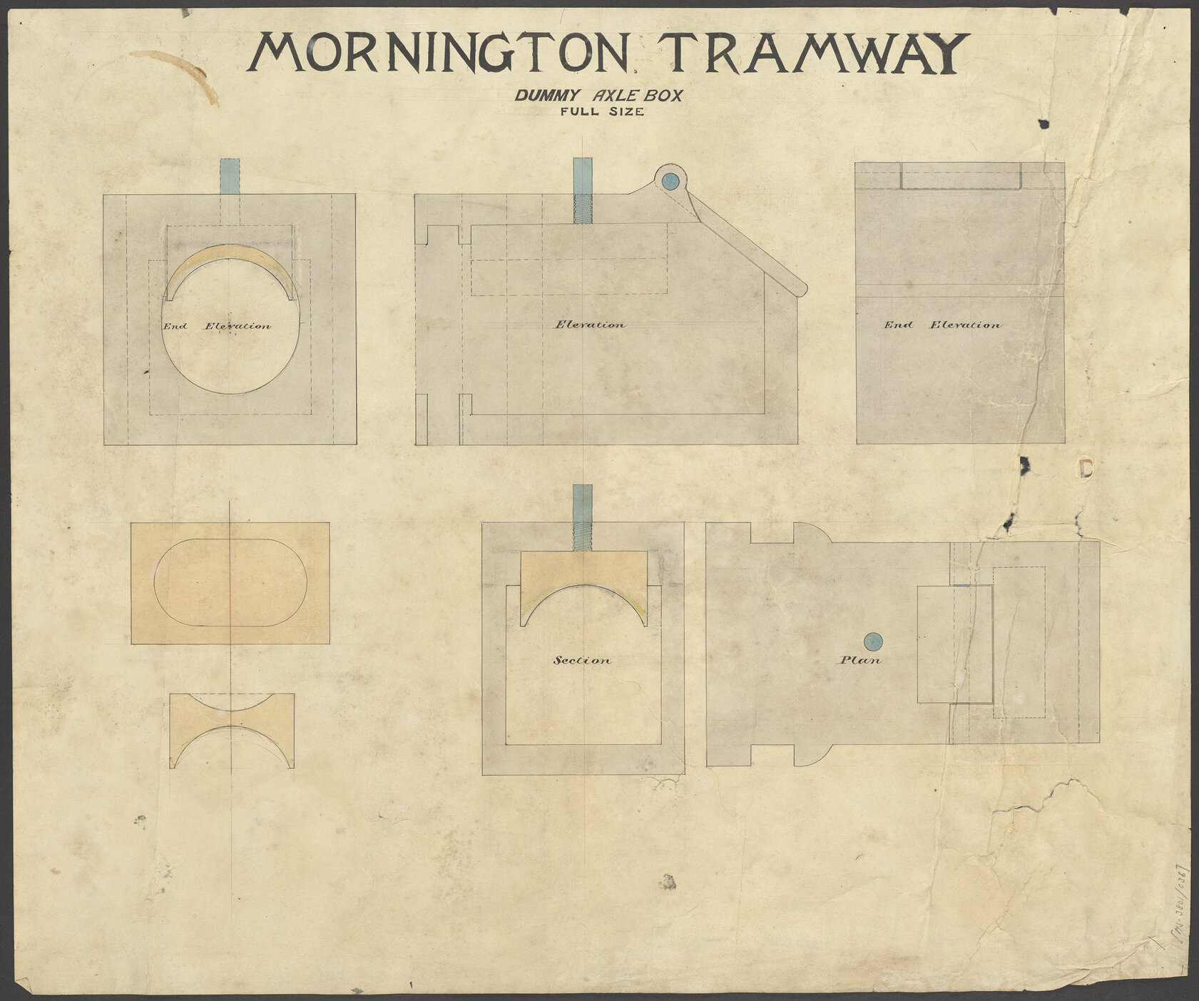 Plan for dummy axle box, Mornington Tramway