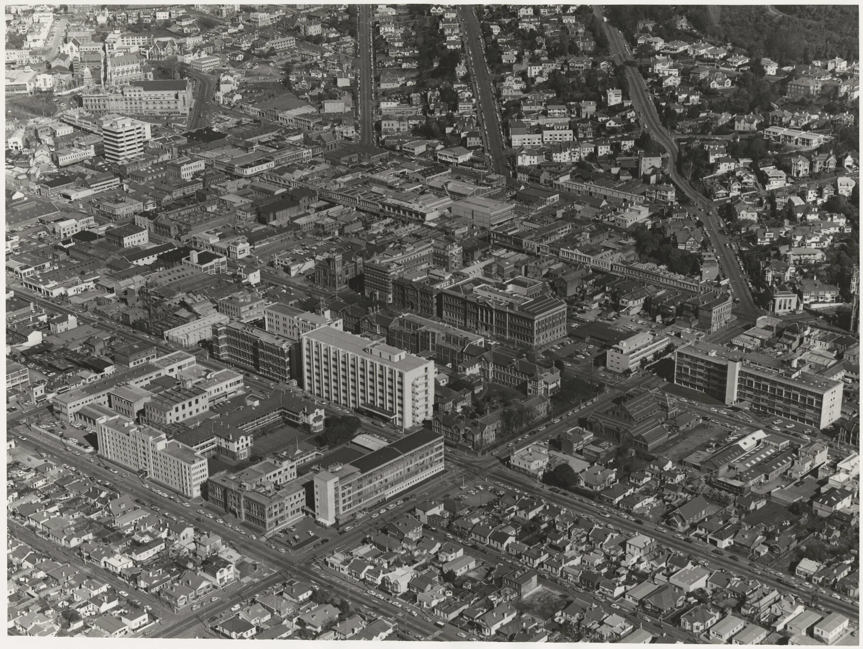 Aerial view over Medical School and Dunedin Hospital