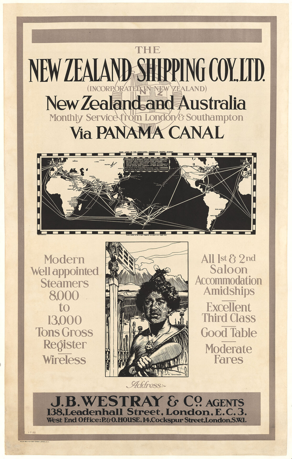 "The New Zealand Shipping Coy., Ltd. (Incorporated In New Zealand) New Zealand and Australia  Monthy Service from London &amp; Southampton Via Panama Canal"