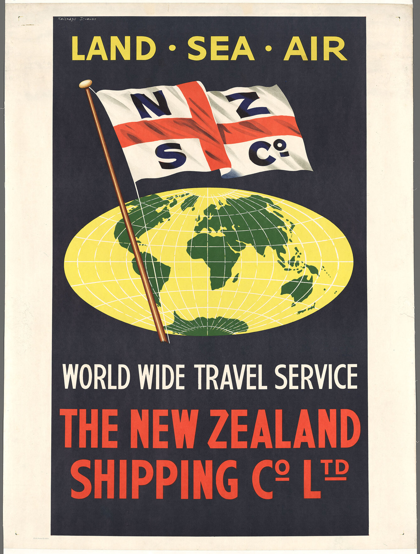 "Land Sea Air World Wide Travel Service The New Zealand Shipping Co Ltd"