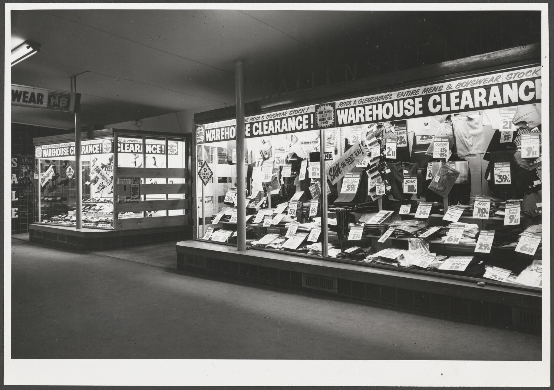 Hallensteins shop windows for Ross &amp; Glendining clearance sale, Whangārei