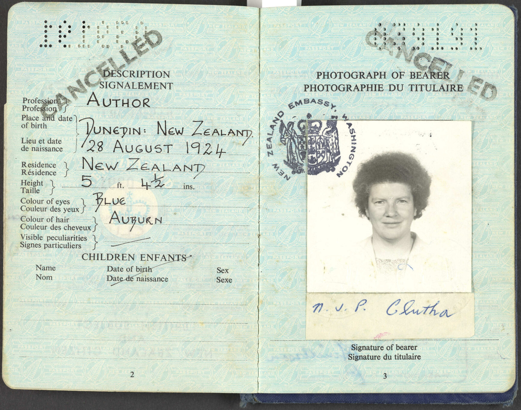 Pages from Janet Frame's passport