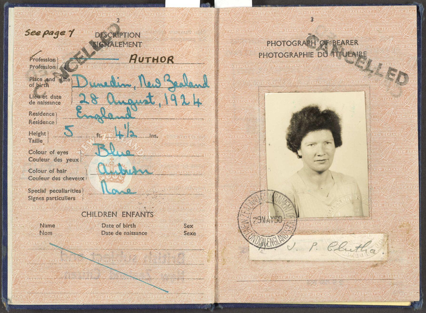 Pages from Janet Frame's passport