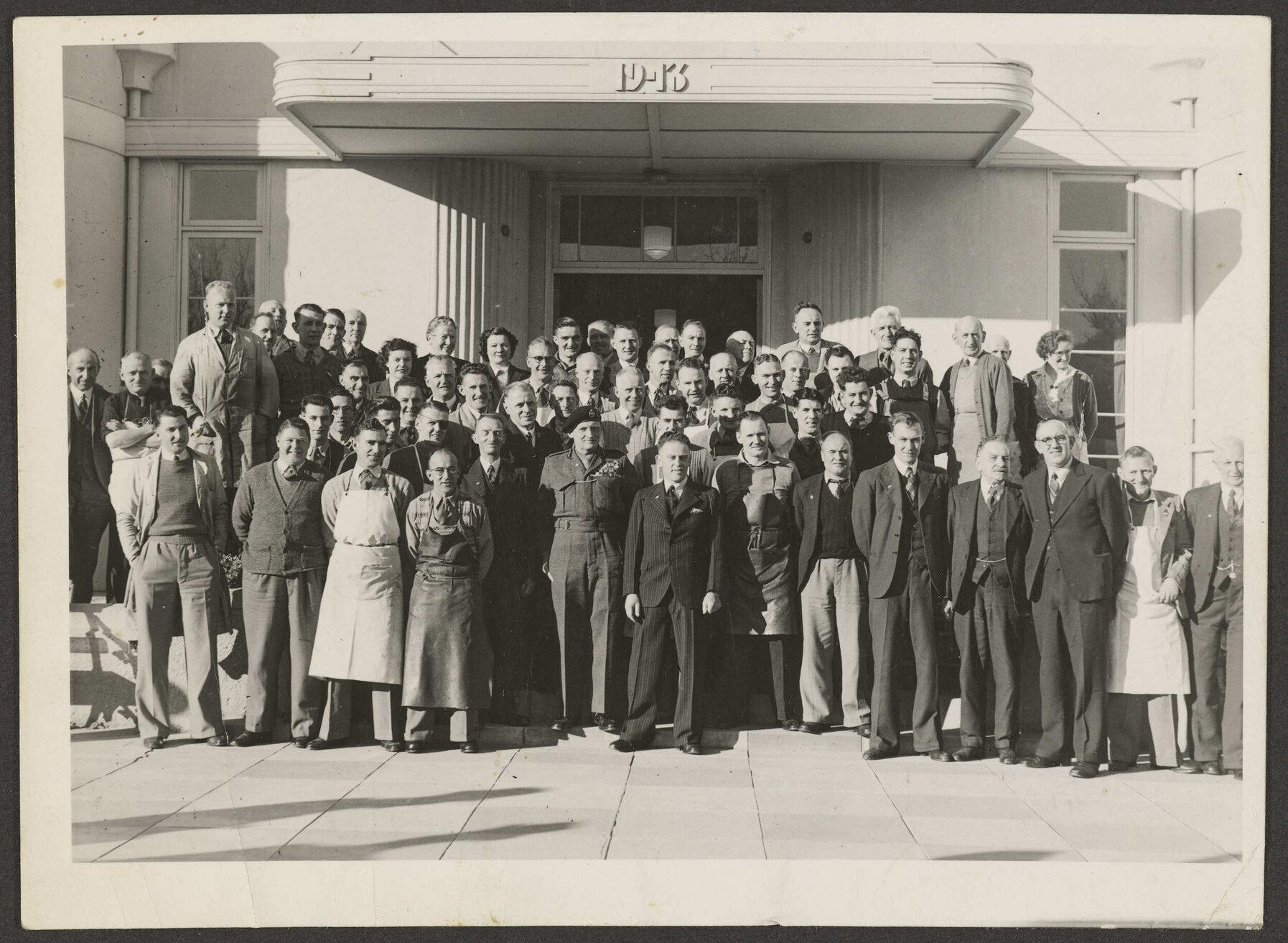 Lord Montgomery with group outside the Disabled Servicemen's Vocational Training Centre