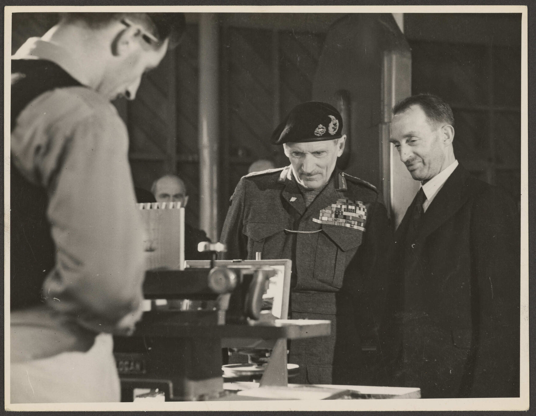 Lord Montgomery inspecting wood-working machines at the Disabled Servicemen's Vocational Training Centre