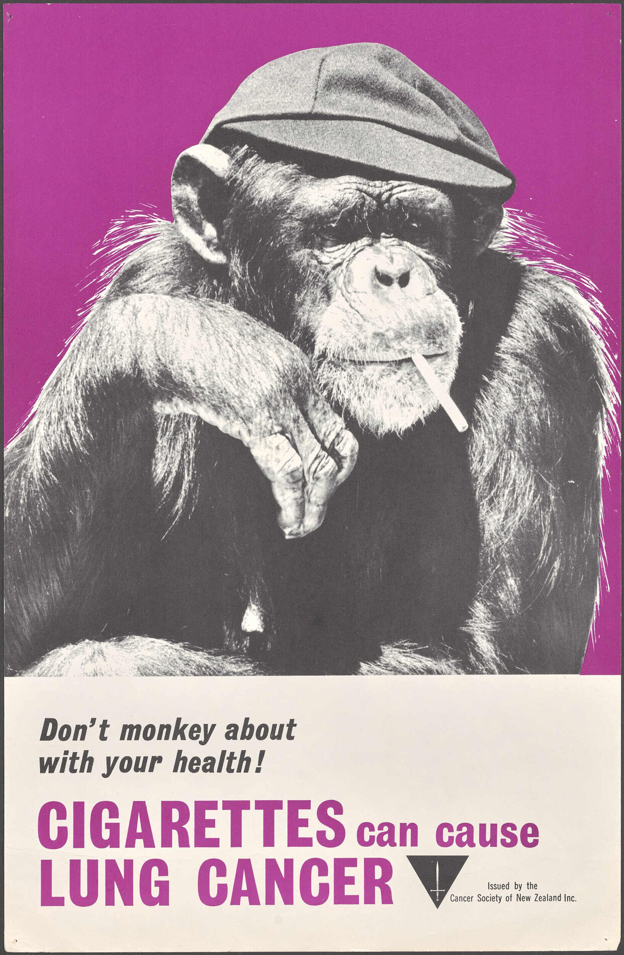 "Don't monkey about with your health! Cigarettes can cause Lung Cancer"