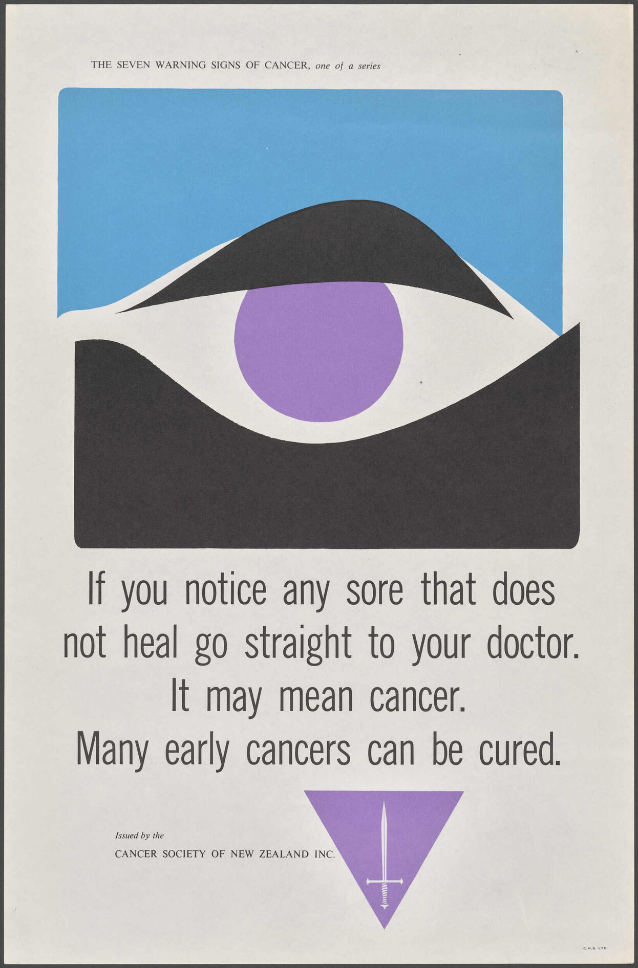 "If you notice any sore that does not heal go straight to your doctor. It may mean cancer. Many early cancers can be cured."