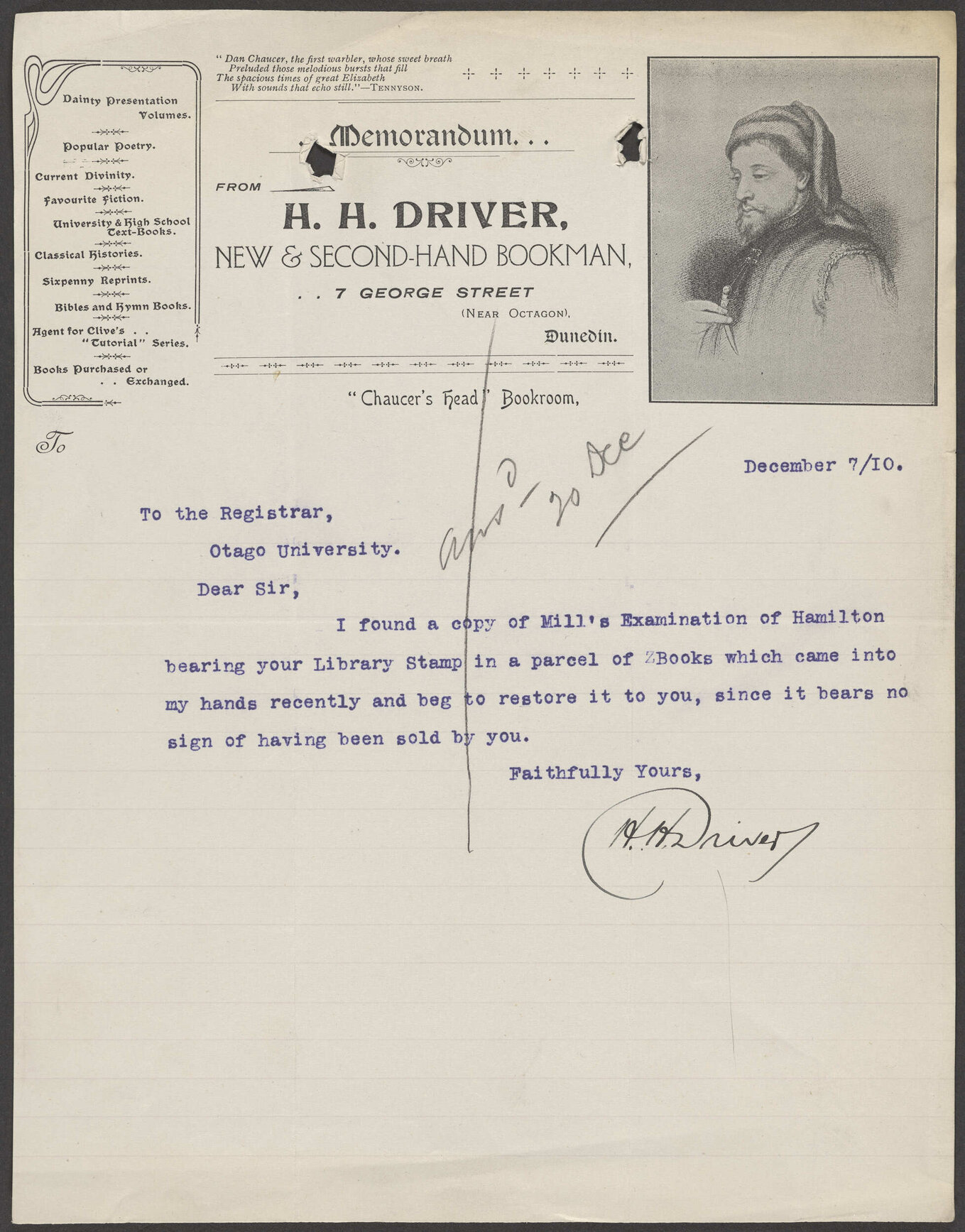 H.H. Driver letterhead
