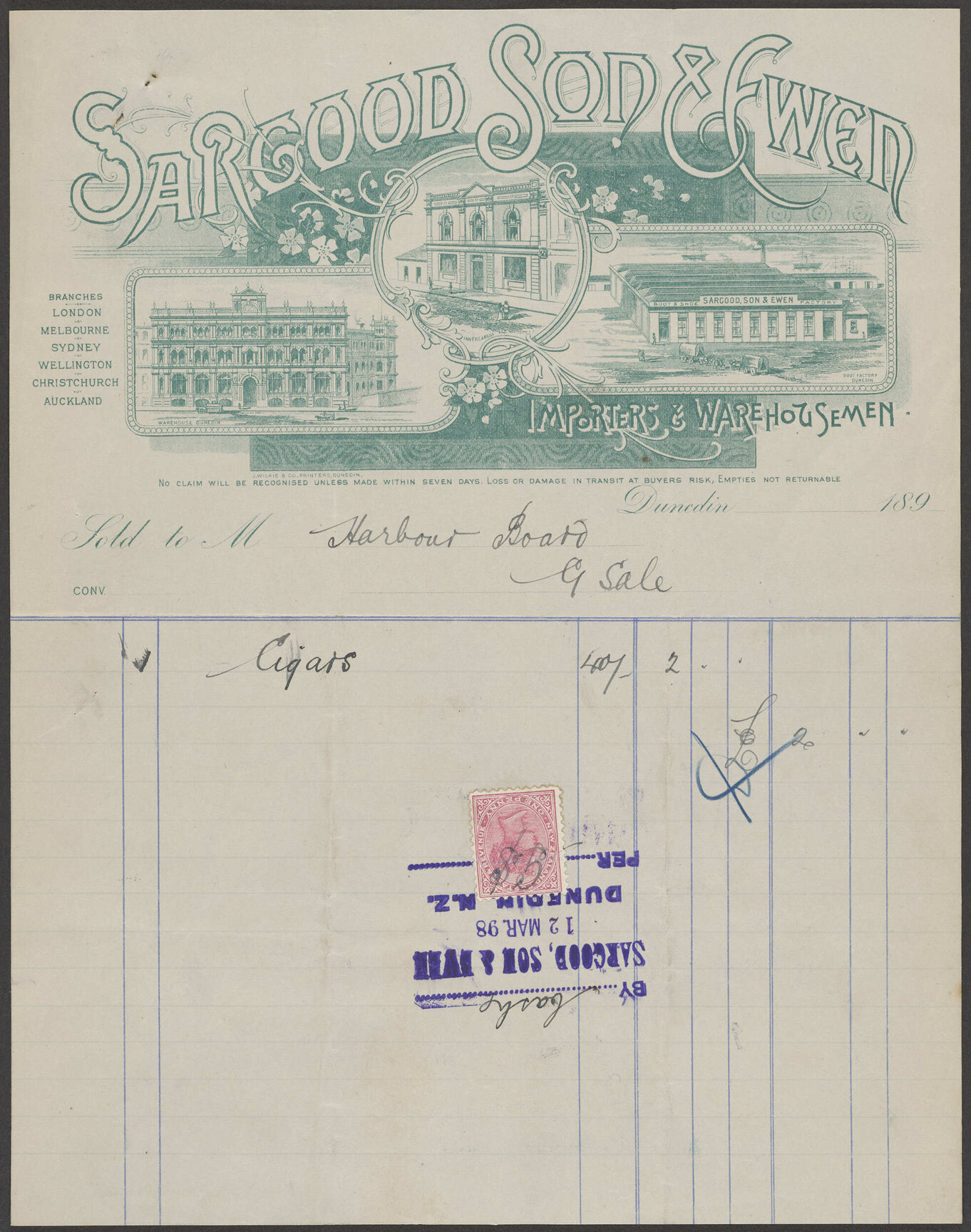 Sargood Son &amp; Ewen billhead