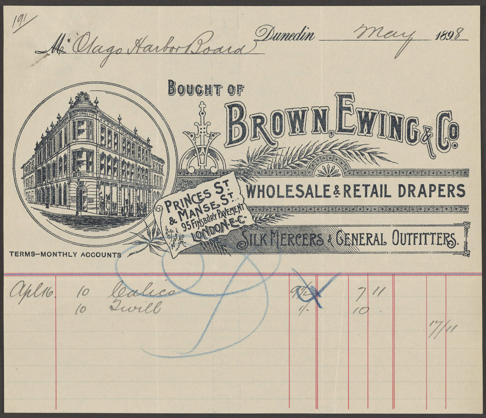 Brown Ewing &amp; Co. billhead