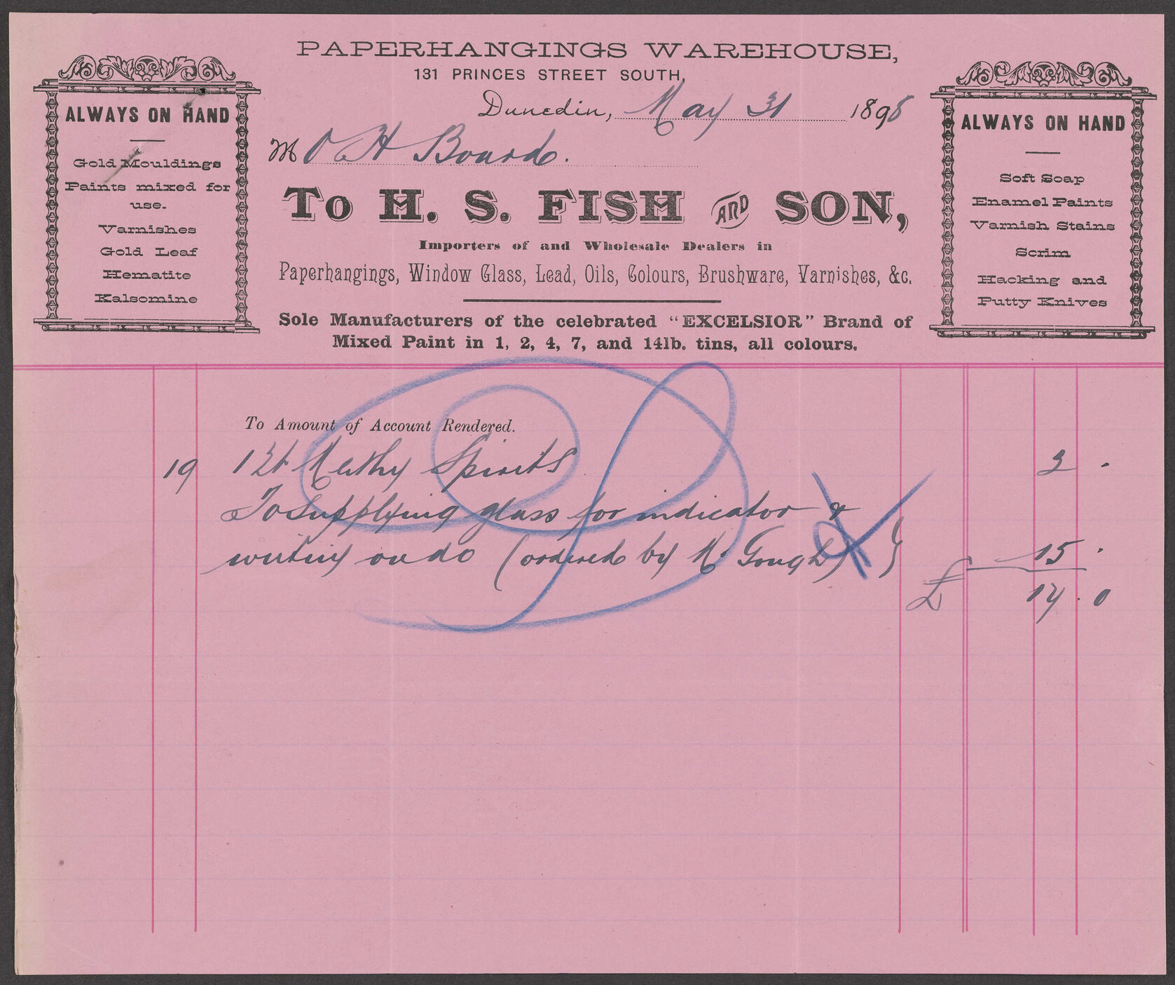 H. S. Fish &amp; Son billhead