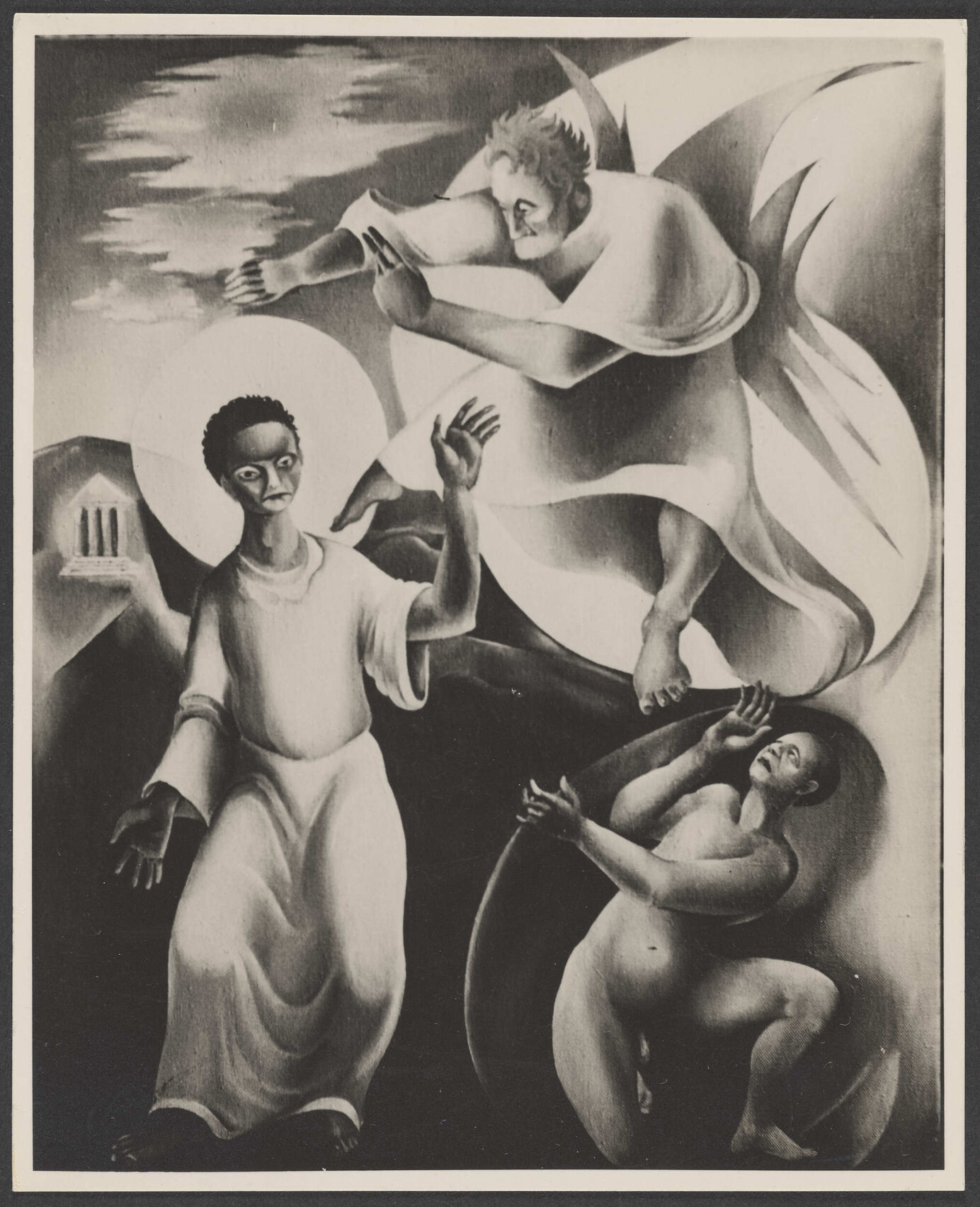 Angel and two figures by John Crockett