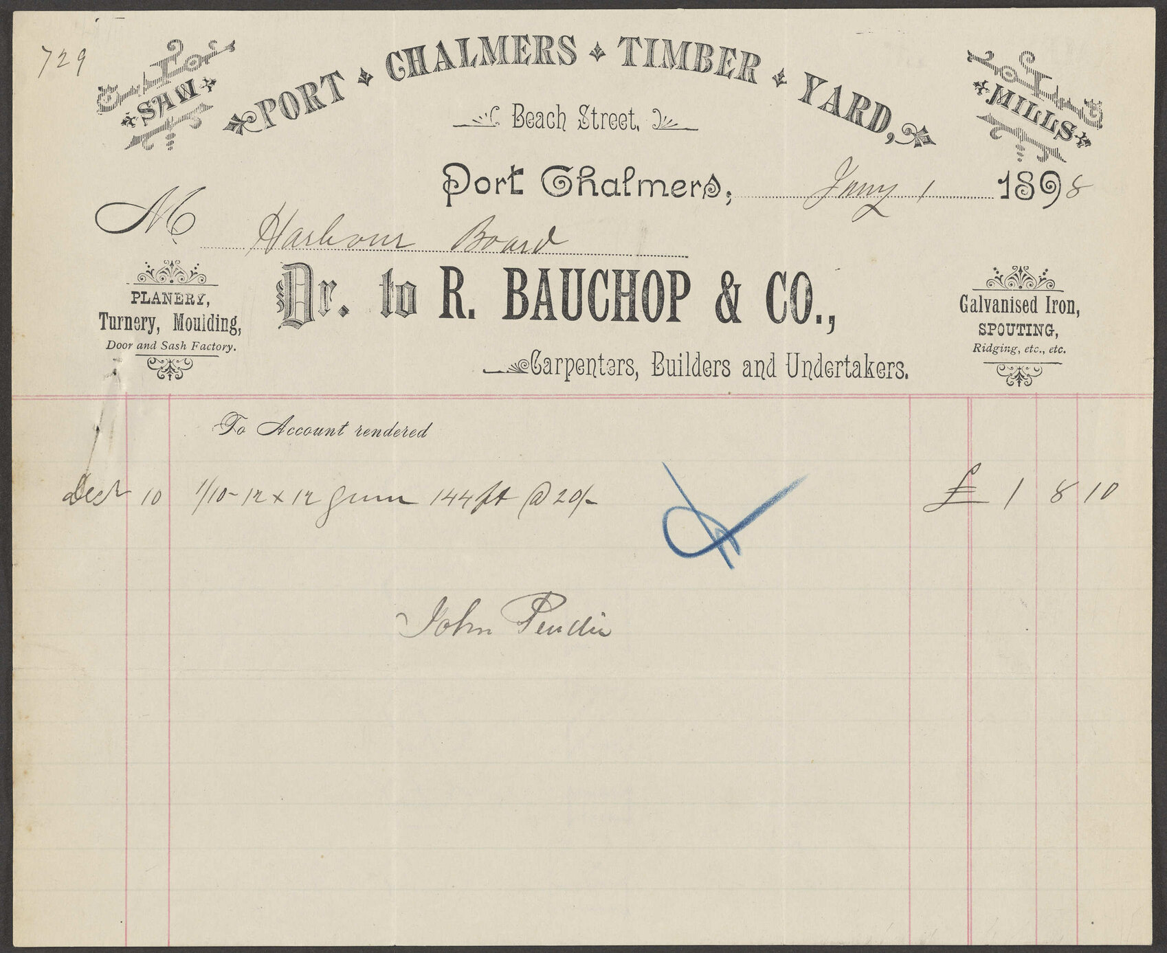 R. Bauchop &amp; Co. billhead