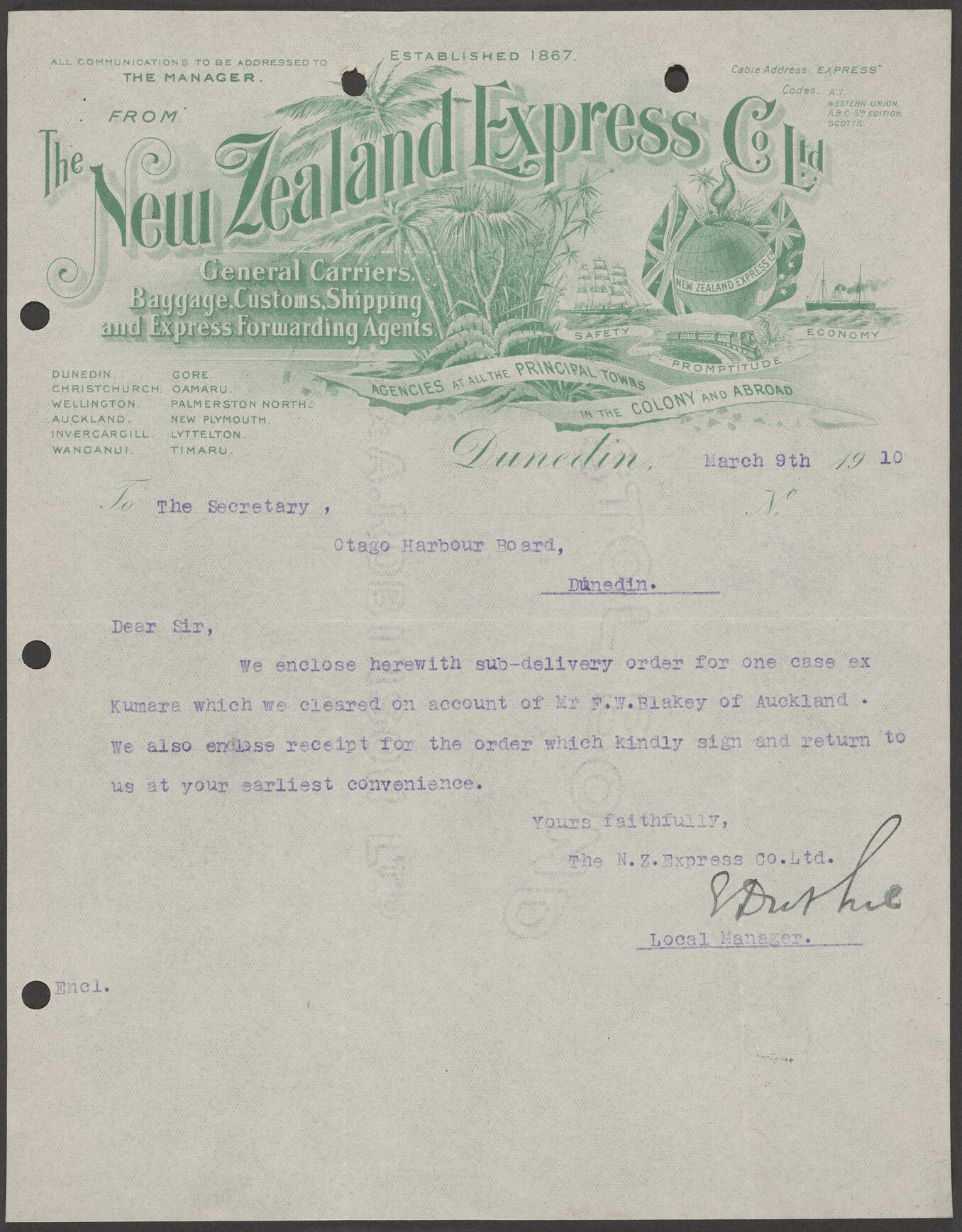 New Zealand Express Company letterhead